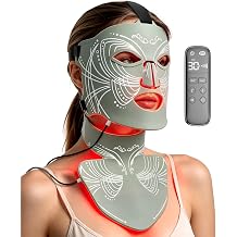 Red Light Therapy Mask for Face &amp; Neck for Anti-Aging,Skin Firming | Skincare Mask,Red LED Beauty Device,Long‑Lasting Battery,Timing Function,Rechargeable Home Green