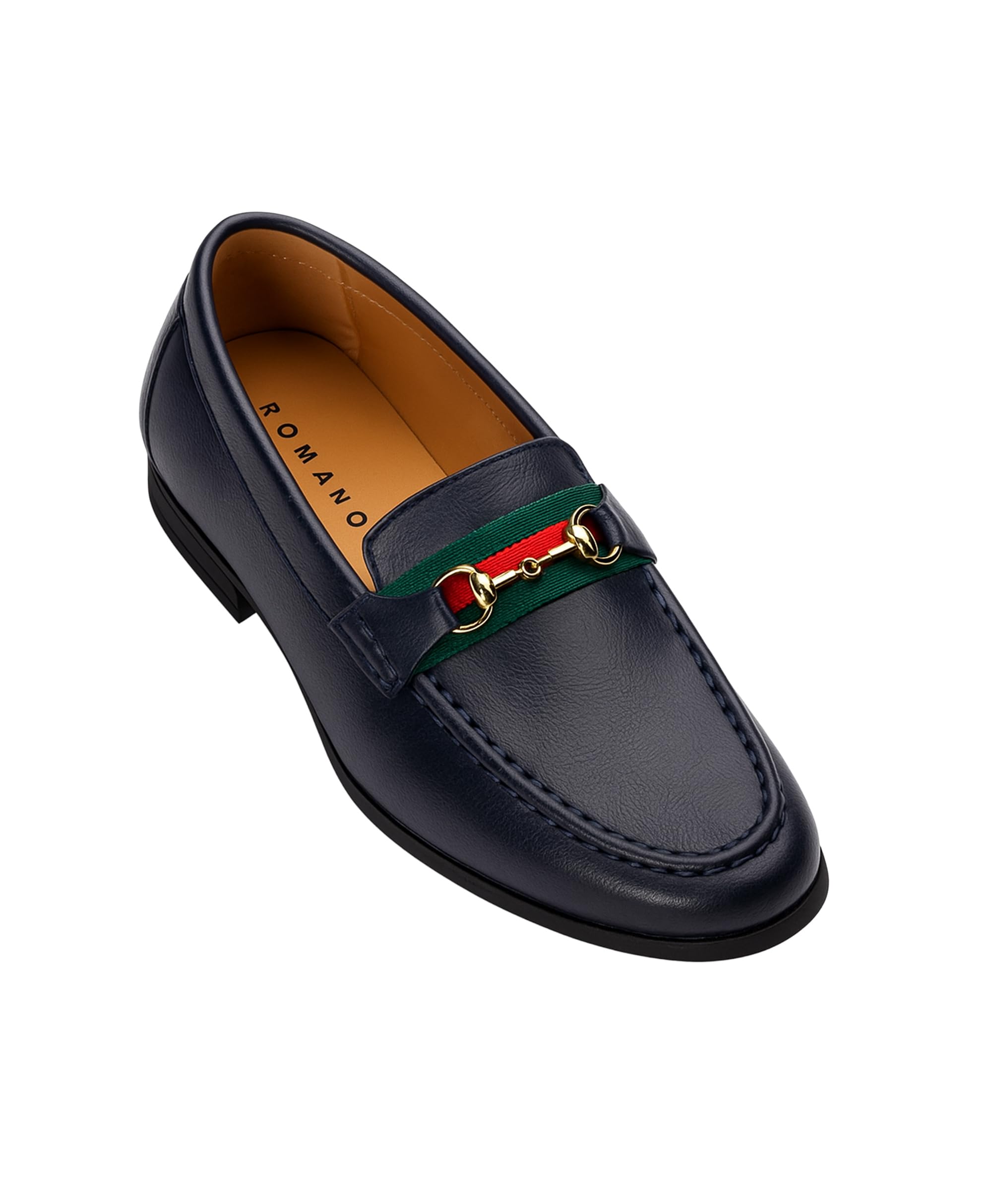 Mocasines de niño Azul Marino con Detalle de Estribo, Zapatos sin Cordones, Ideales para Bodas, graduaciones, Fiestas Formales.