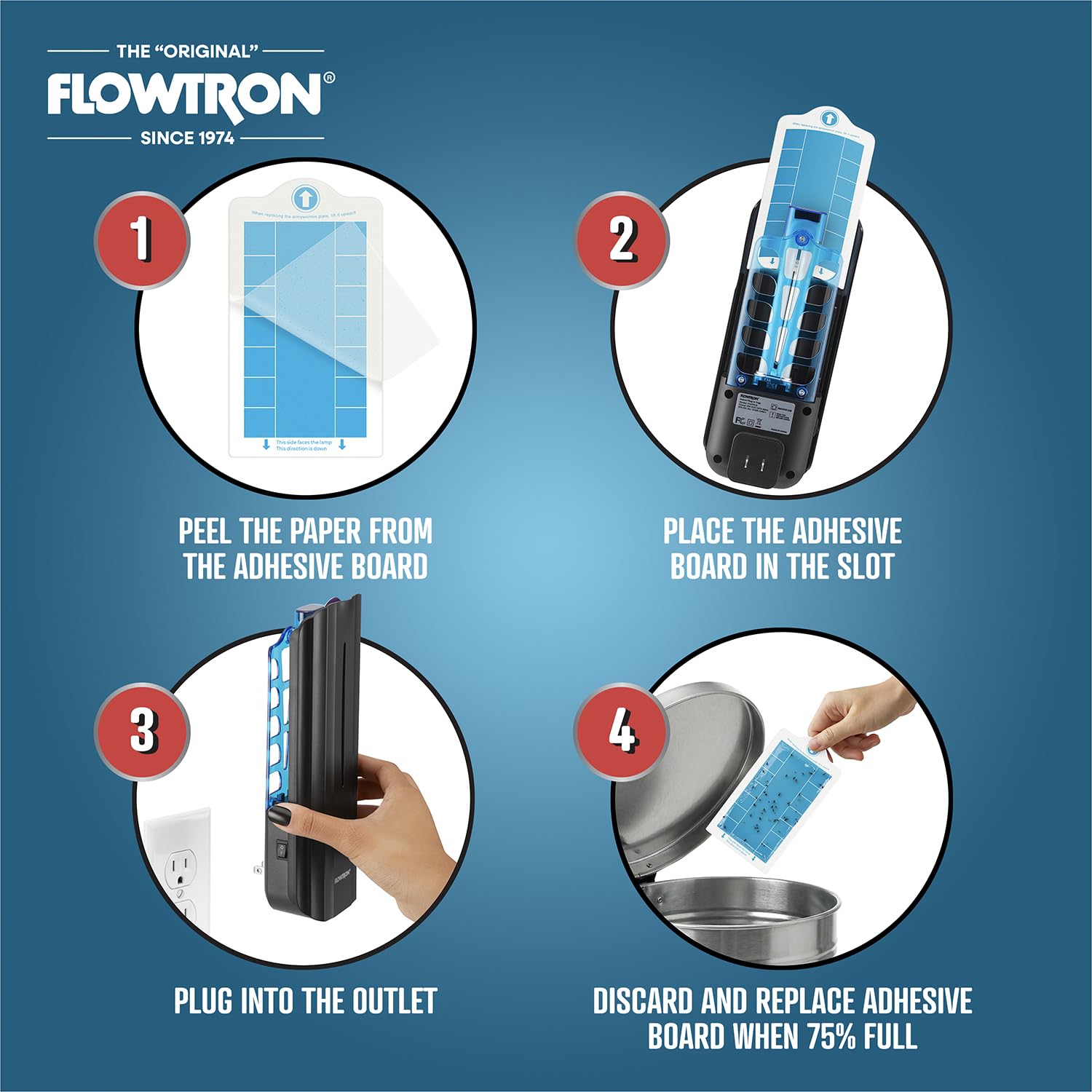 Flowtron Fliegenfalle für den Innenbereich, 9W UV-Licht Elektrische Insektenfalle mit Klebebrett - Stille Mücke, Mücken & Fruchtfliegenfänger, 375 m² Abdeckung (Schwarz)