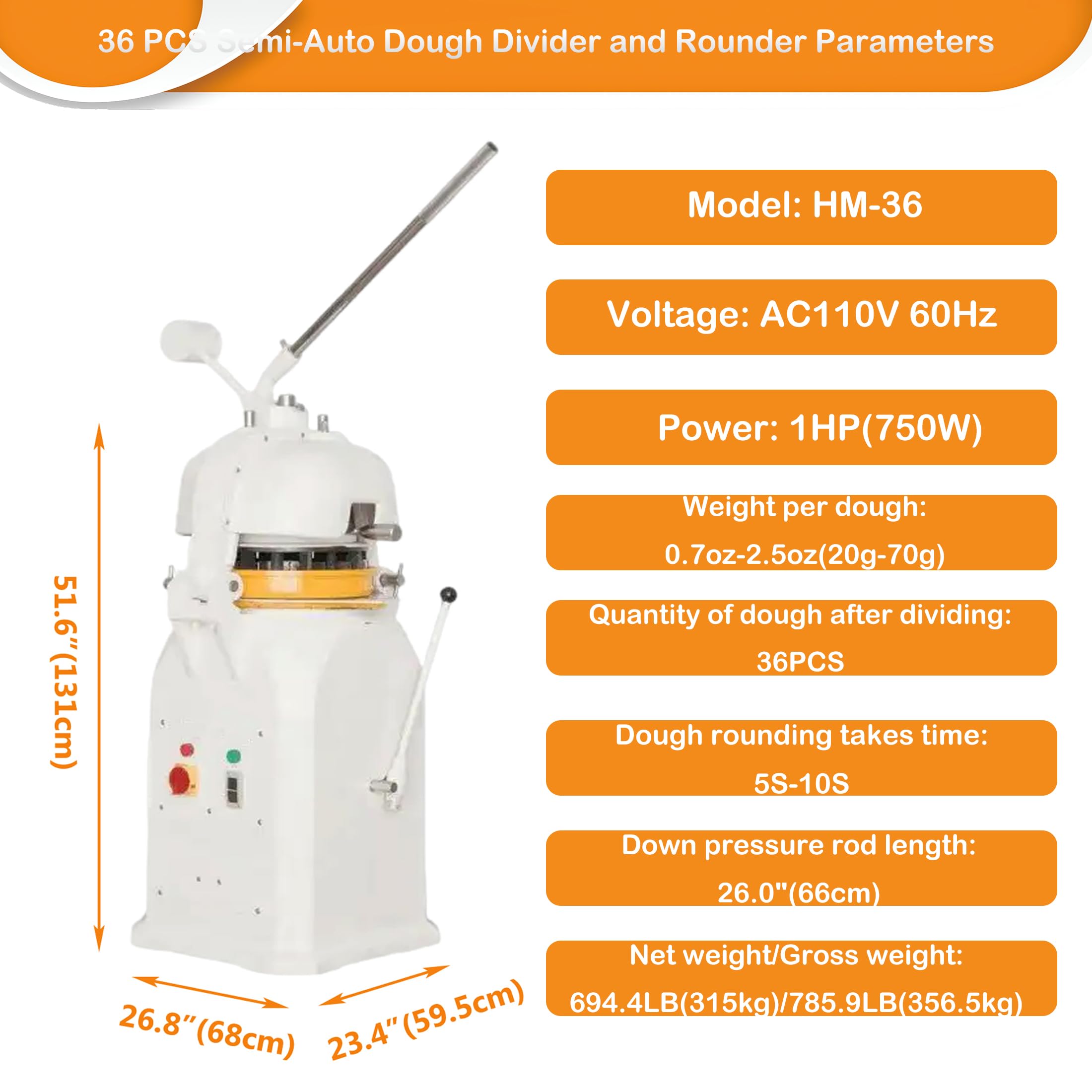 INTSUPERMAI Electric Dough Divider and Rounder Machine 36 PCS Commercial Dough Splitting Ball Machine Semi-Automatic Burger Dough Cutter Rounder Machine