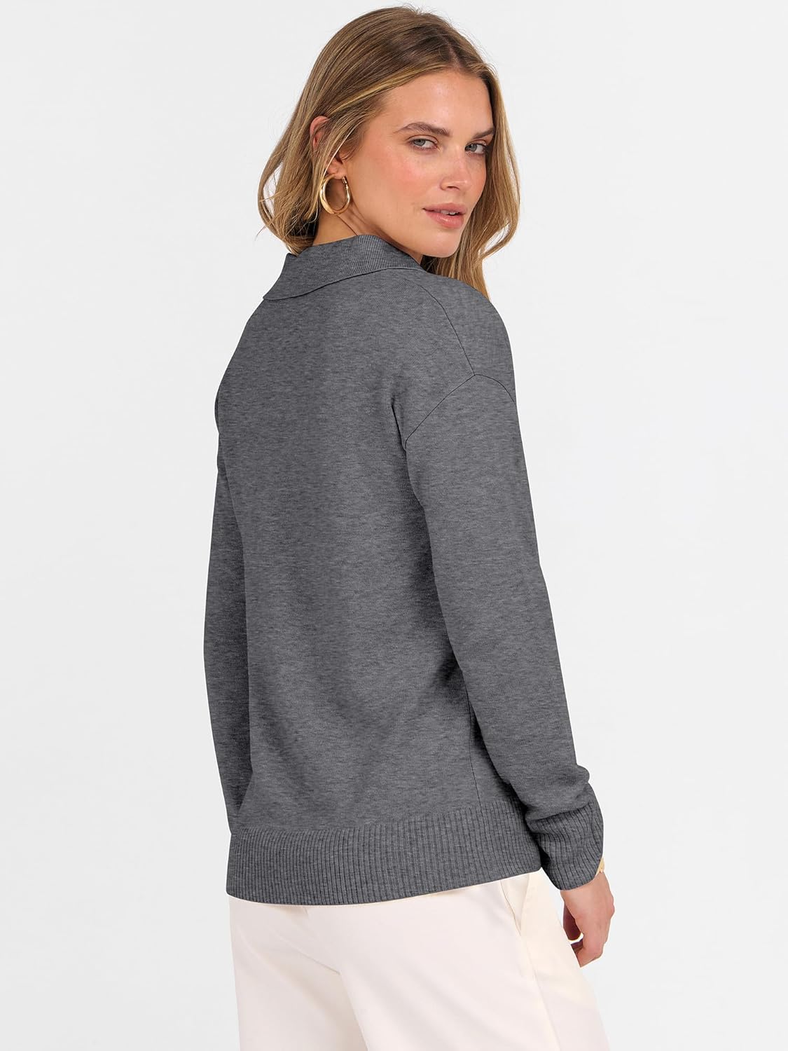 ANRABESS Womens Polo V Neck Long Sleeve Sweaters Lightweight Dressy Casual Business Basic Knit Pullover Top 2025 Fall Outfits - Image 6