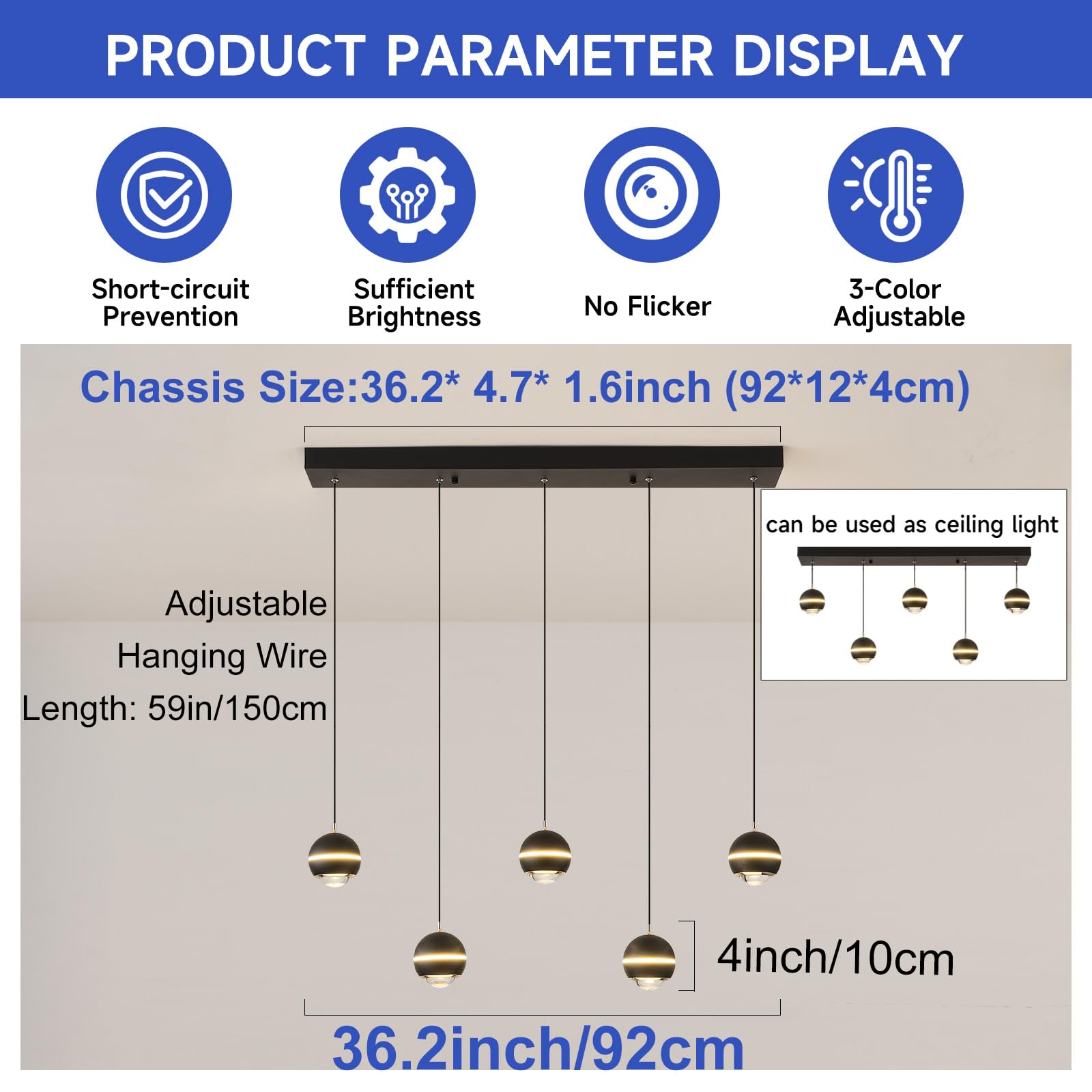 ORANOOR Nowoczesne lampy wiszące LED, ściemniane, 91 cm, kryształowy globus, oświetlenie żyrandolowe, czarno-złoty, do jadalni, wiszące oprawy oświetleniowe, wyspa kuchenna, liniowa lampa wisząca na