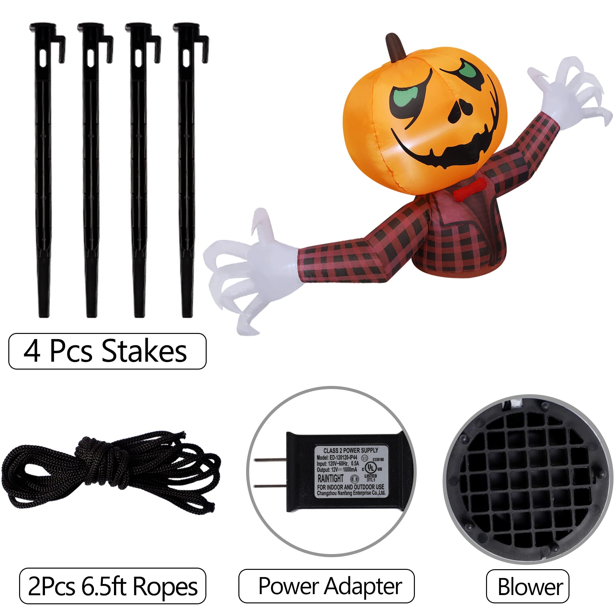 Youngfan Halloween nadmuchiwany duch dyni o długości 7 stóp Nadmuchiwany duch dyni Jack-O-Lantern na zewnątrz ze światłami LED, idealny na podwórko, ogród, imprezę i uroczystości