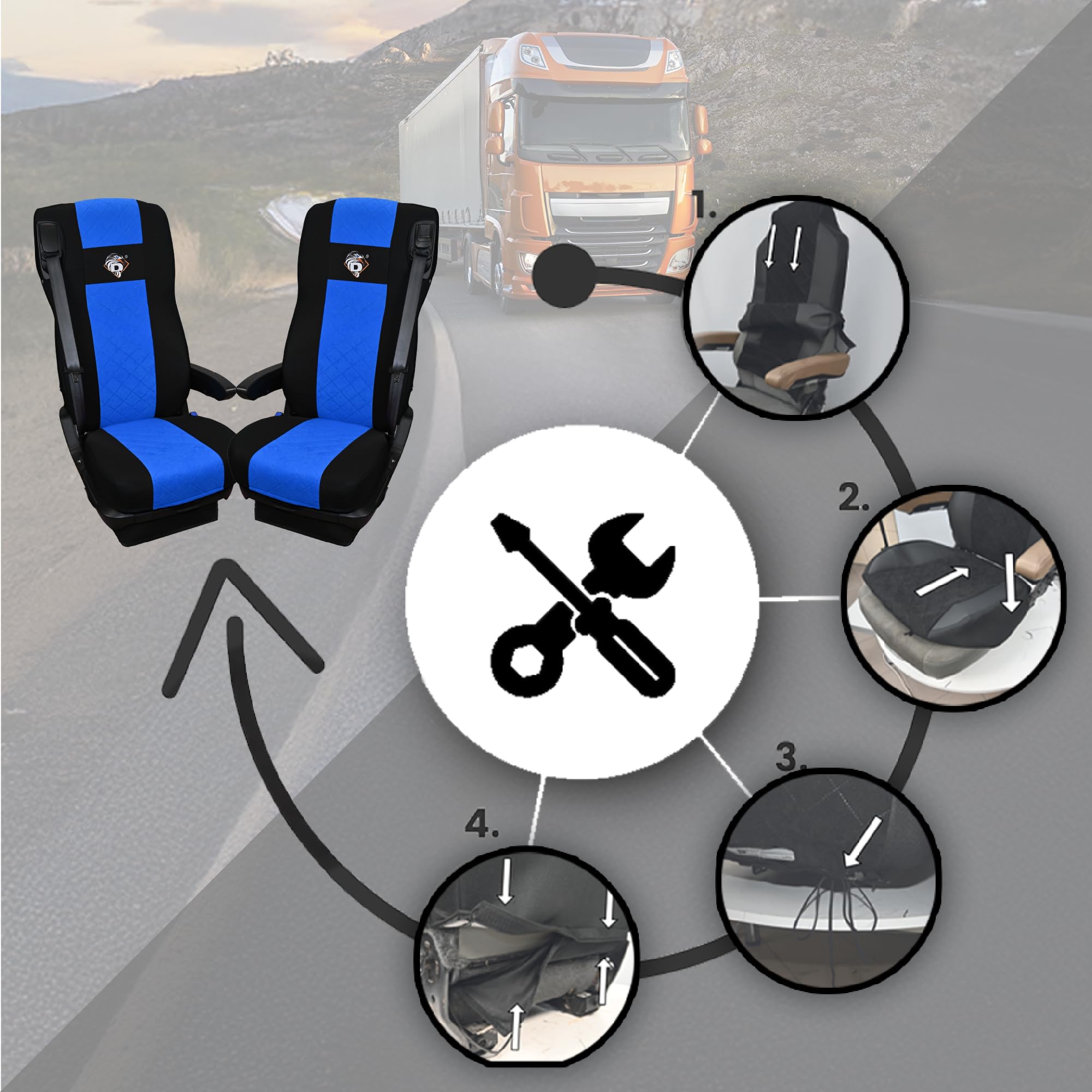 SABA Funda de Asiento para DAF 105 XF 2012, 106 XF 2013, XG, XG+ 2022, 2 Cinturones de Seguridad Azul Accesorios de protección para Asientos de Camiones