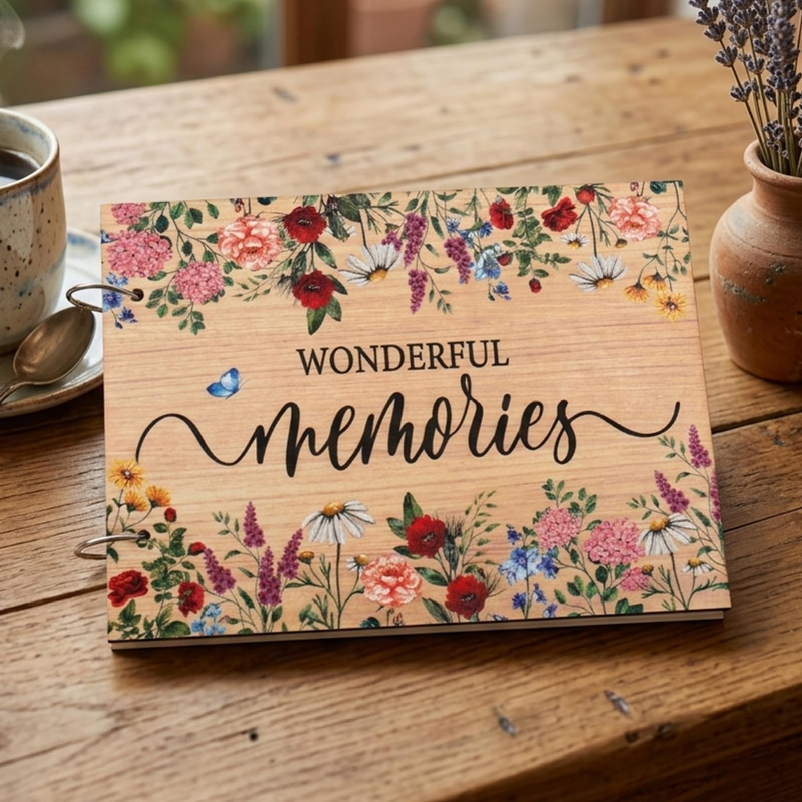 Álbum de fotos de madera vintage floral para regalar en el Día de la Madre y bodas