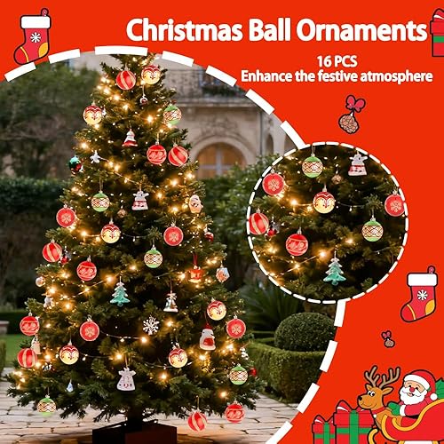 Miniatura 4 de CAVETEE Adornos de Navidad, decoraciones tradicionales colgantes irrompibles brillantes para fiesta de Navidad, adornos para árbol de Navidad, Rojo,