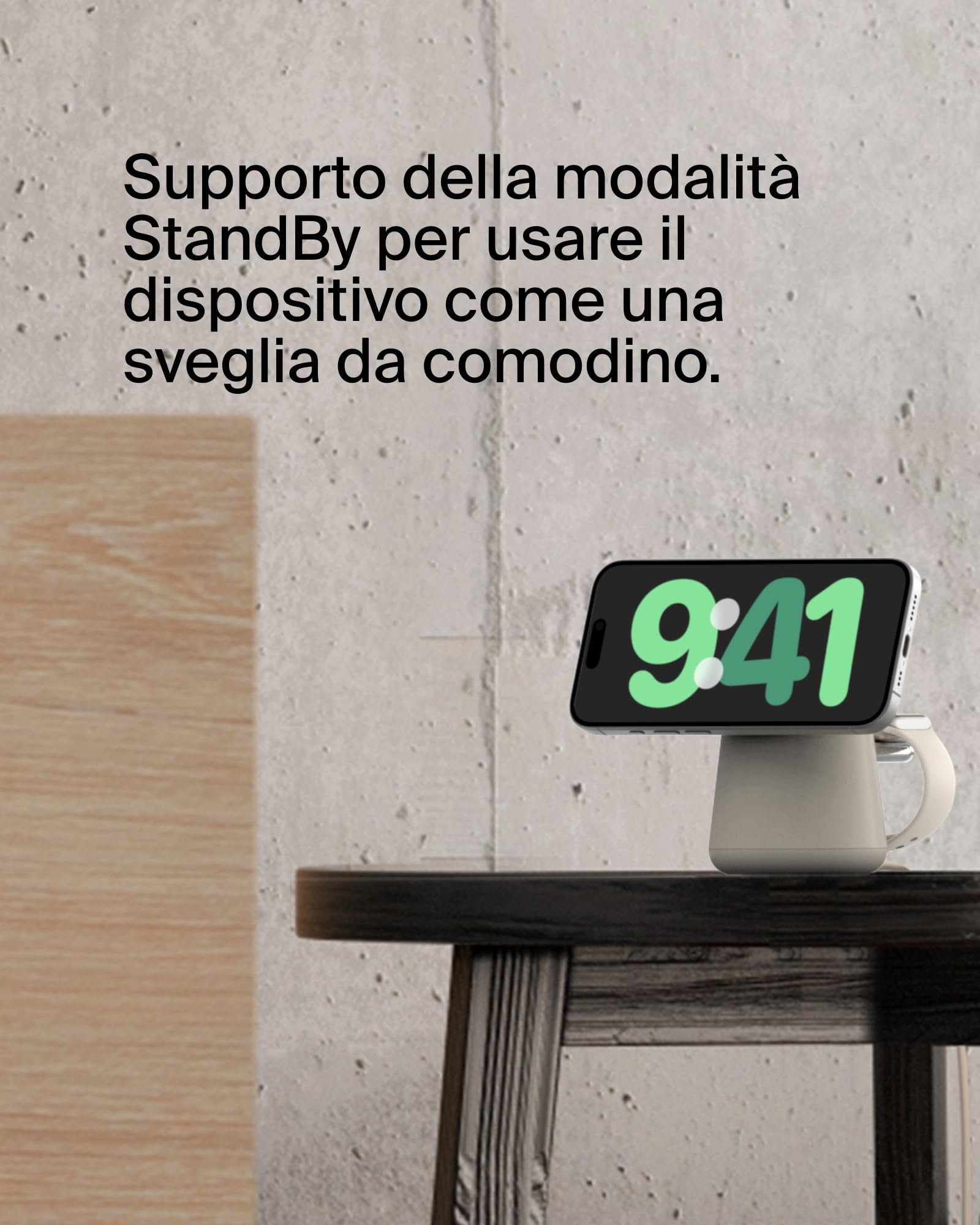 Belkin BoostCharge Caricabatteria wireless 2 in 1 con Qi2 da 15 W, caricatore MagSafe per iPhone 16, 15, 14, 13, 12, Apple Watch, AirPods e altri dispositivi Qi2, alimentatore incluso, grigio sabbia