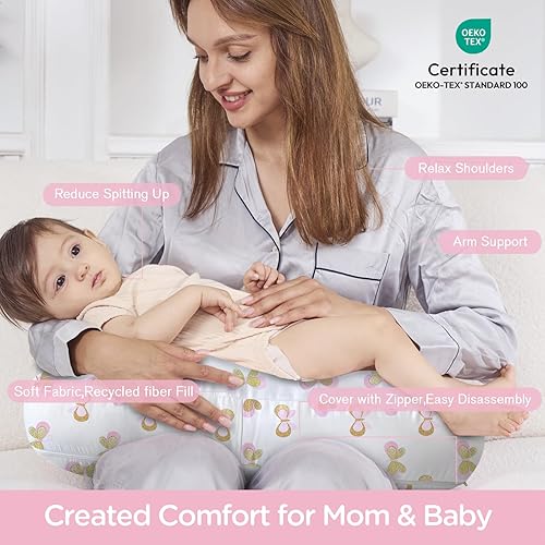 Miniatura 4 de Little Grape Land - Almohada de lactancia mejorada, lactancia materna y biberón durante 0 a 12 meses, funda suave lavable a máquina con relleno