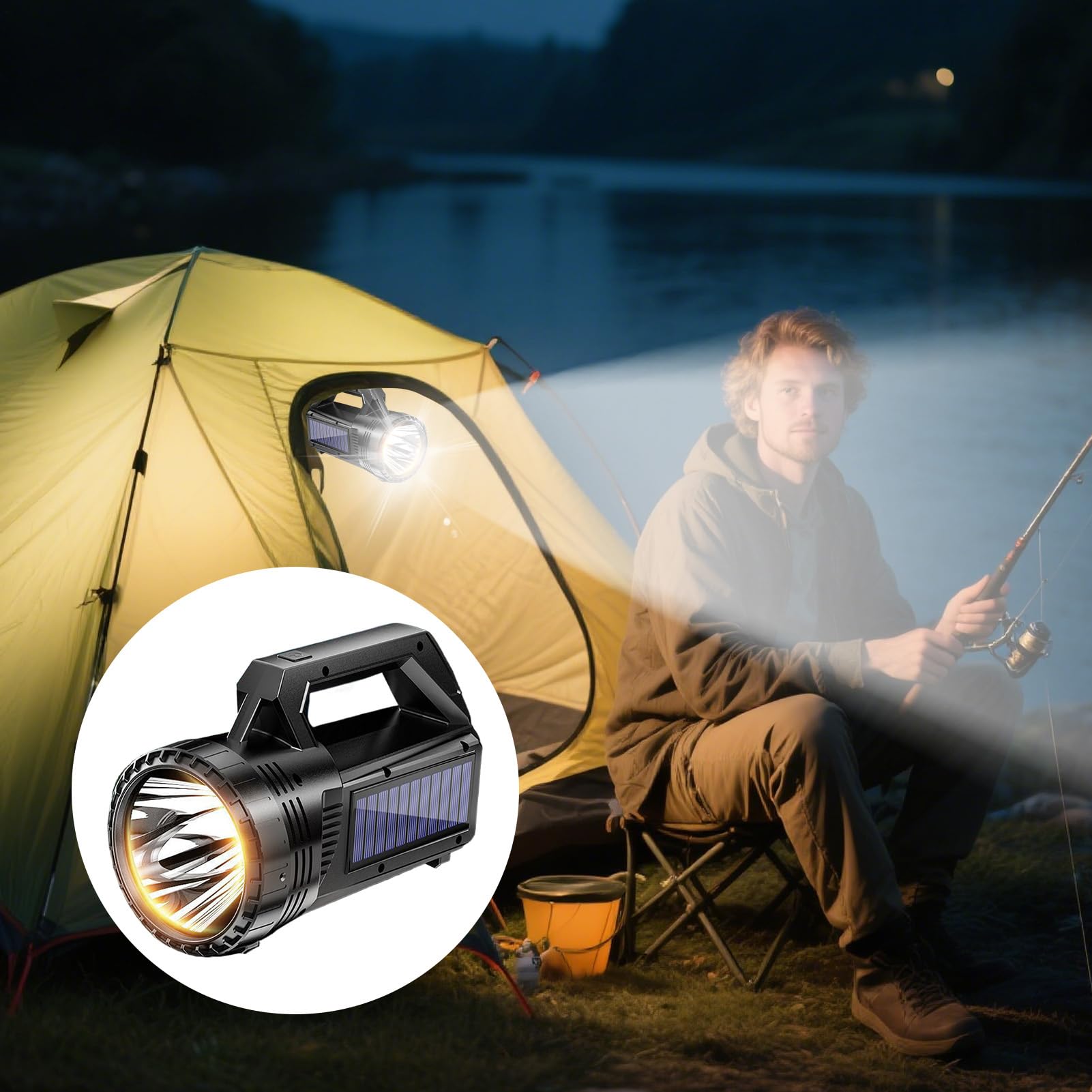 Torcia Solare Ricaricabile LED Ad Alta Luminosità Impermeabile | Torcia LED 800 Lumen Per Impiego Lavorativo Pesca, Campeggio, Escursionismo, Viaggio, Luce Da Lavoro