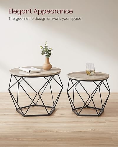 Miniatura 9 de VASAGLE Juego de 2 mesas auxiliares pequeñas, mesa de centro redonda con marco de acero, mesa auxiliar para sala de estar, dormitorio, oficina,