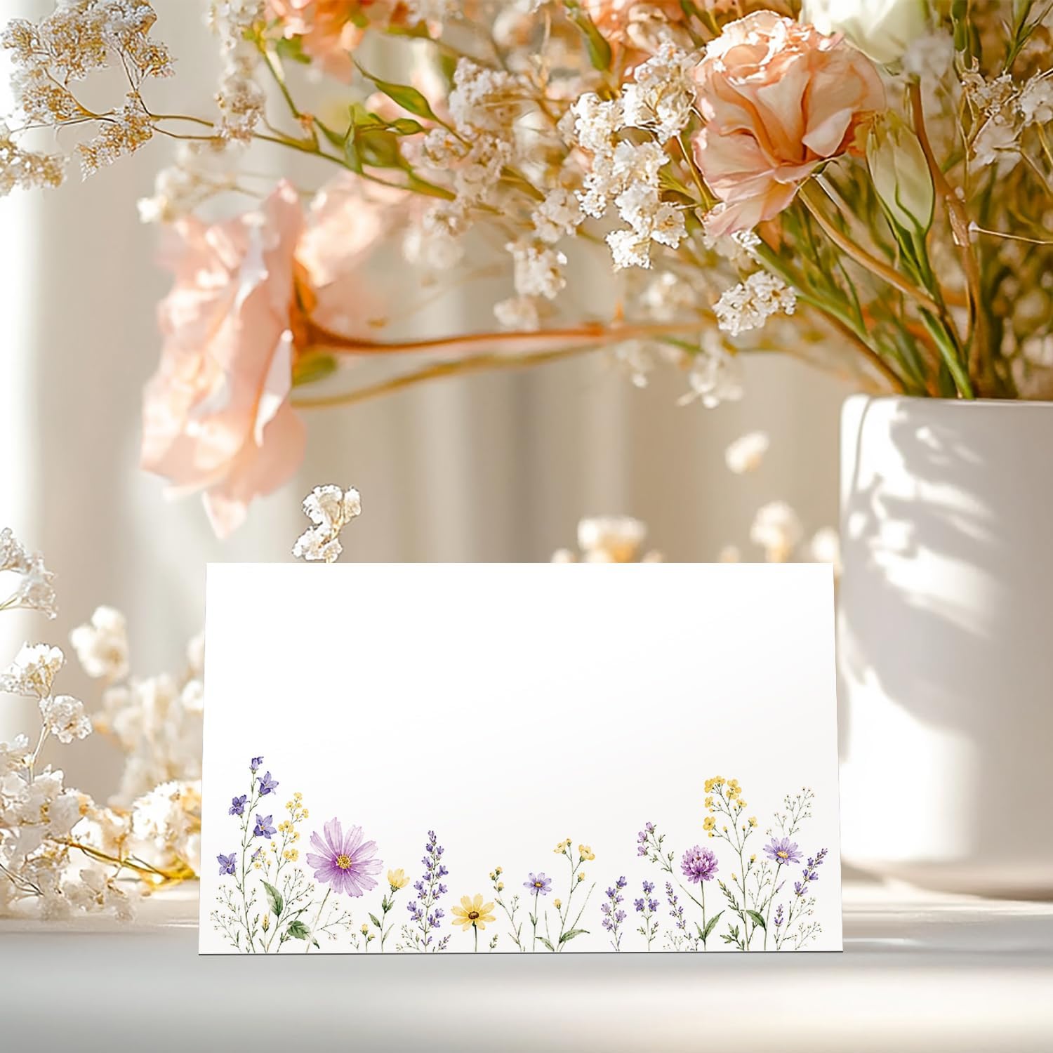 25 PCS Watercolor Wildflower Place Cards for Table Setting, Seating Cards, Blank Place Cards, Wedding Name Cards, 2.1 x 3.5 Inch Floral Tent Cards for Birthday Wedding Holiday Dinner Party-25