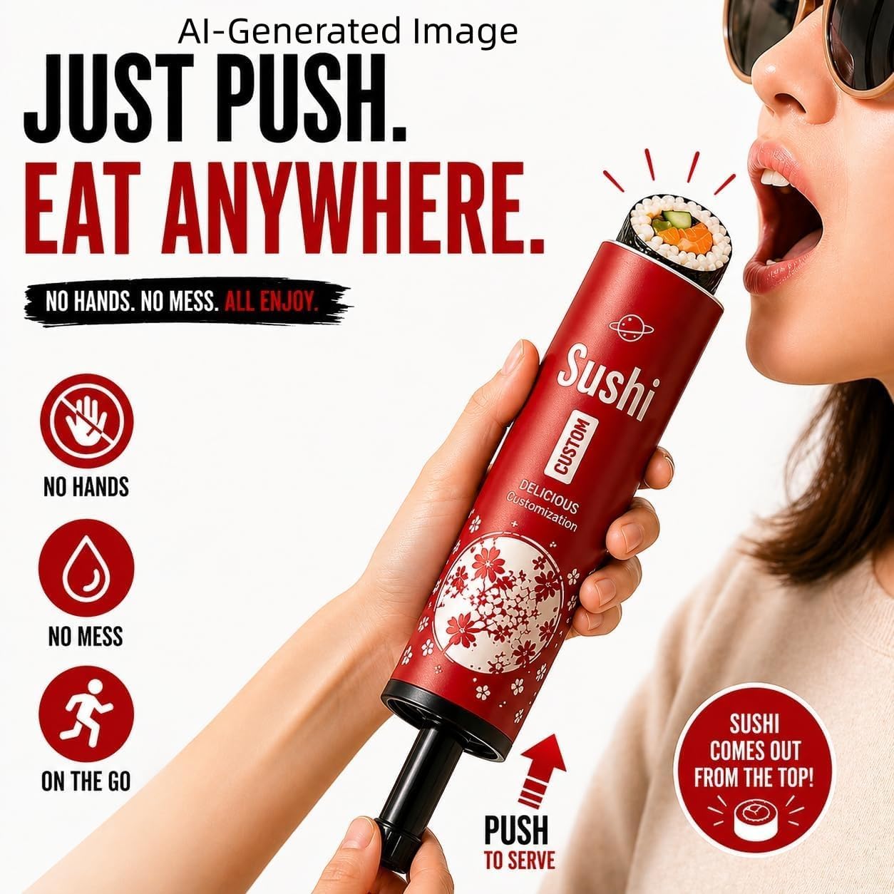 Portable Sushi Tube, Push-Up Sushi Container, No Hands Sushi Eating, On-the-Go Sushi Roll Holder with Sauce Tube for Travel, Party & Takeout (12 Pack)