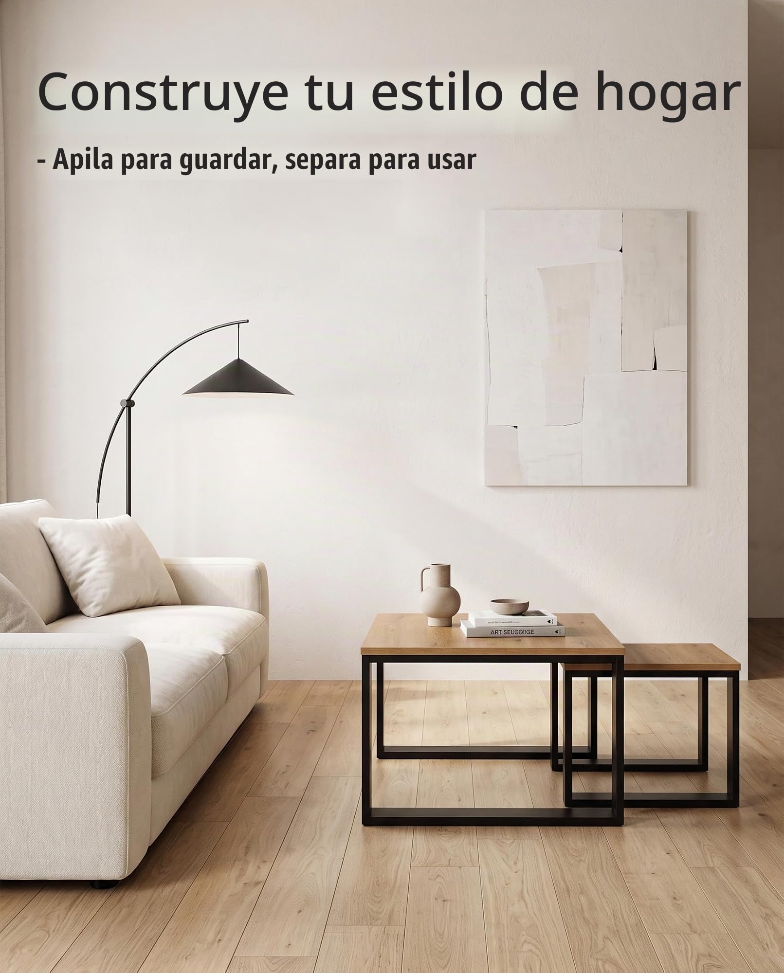 Mesa de Centro 2 Unidades Set Mesas Auxiliares con Estante para Salón Sofá Muebles de Salón