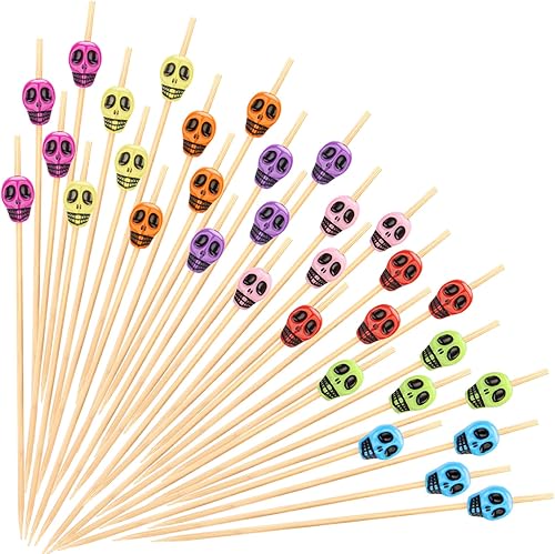 200 palillos de cóctel de calavera, palillos de dientes de calavera de Halloween para aperitivos, accesorios de tablas de charcutería, brochetas de