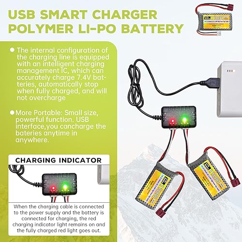 Miniatura 4 de sea jump Batería Lipo de 7.4 V 1100 mAh 2S con enchufe en T y 1 remolque 2 cargador adecuado para Haiboxing 18858 18859 18859A 16890A y XLH Q903