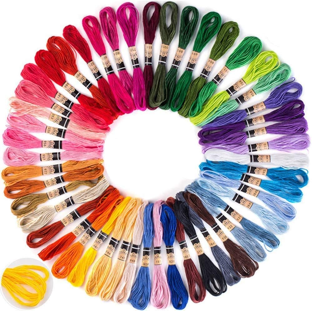 50 Skeins Embroidery Thread Random Colors Cotton Embroidery Floss Friendship Bracelets Floss with 10 Pieces Floss Bobbins for Knitting Cross Stitch Project (50 Skeins)