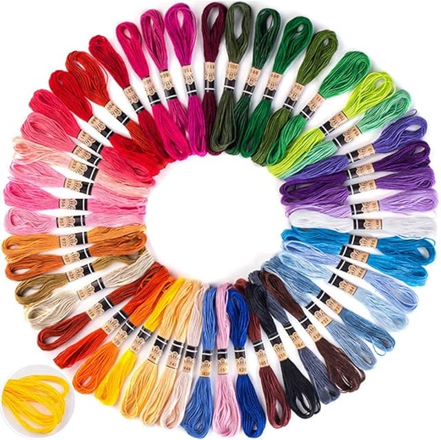 Gerhannery 50 Skeins Embroidery Thread Random Colors Cotton Embroidery Floss Friendship Bracelets Floss with 10 Pieces Floss Bobbins for Knitting Cross Stitch Project