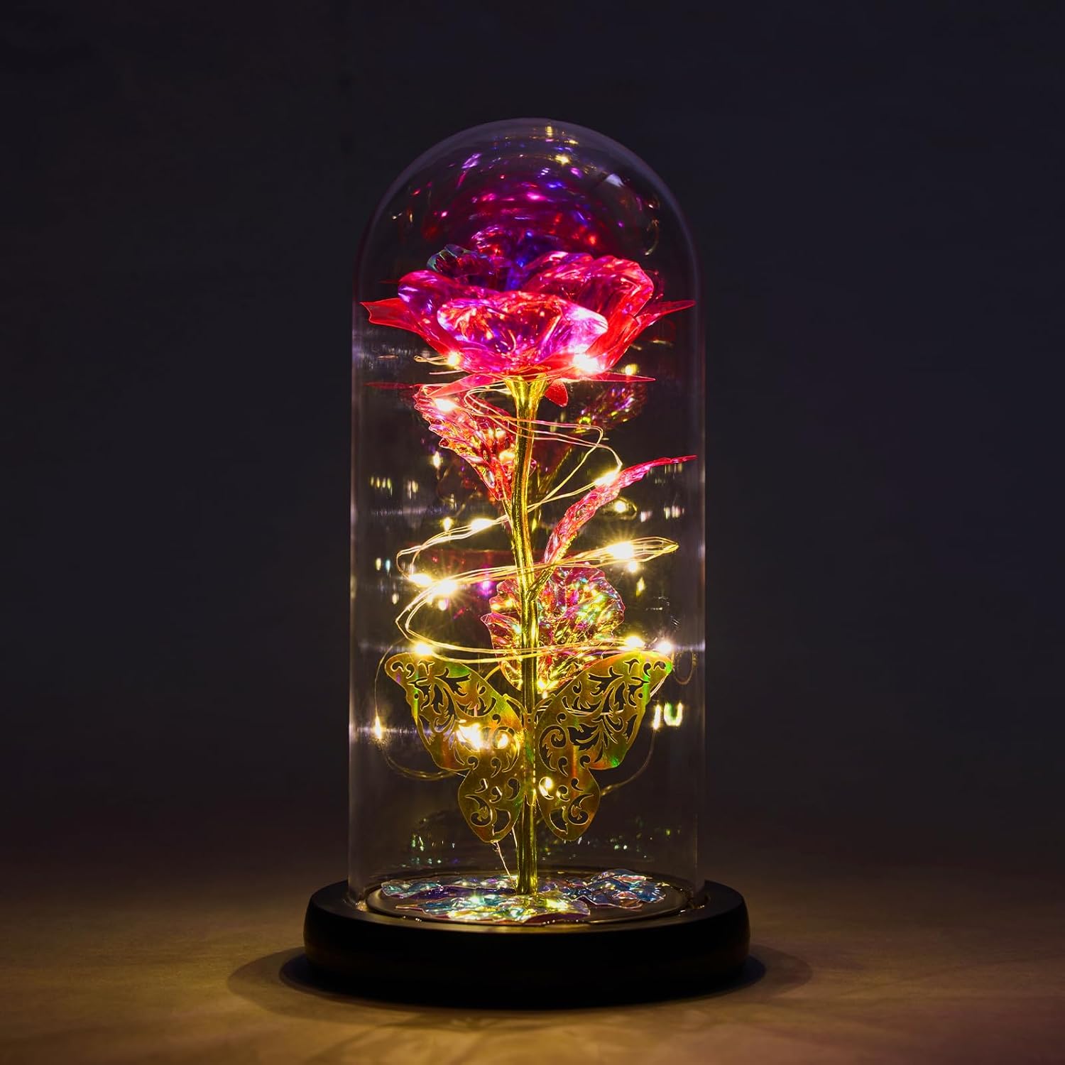 Galaxy Rose Forever Light Up - Galaxy Rose Gift for Mom, Artificial Eternal Forever Rose with Butterfly in Glass Dome, for Grandma Wife Daughter - Image 7