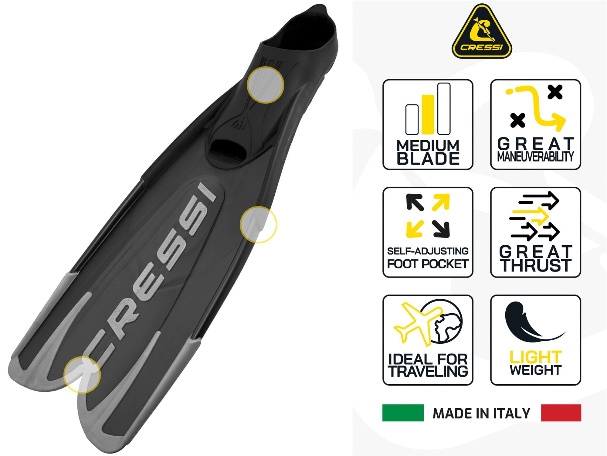 Cressi Agua PRO Fins - Pinna a Scarpetta Chiusa Ideale per Snorkeling Apnea Piscina Immersioni Grazie alla Sua Struttura Resistente e Affidabile Unisex Adulto