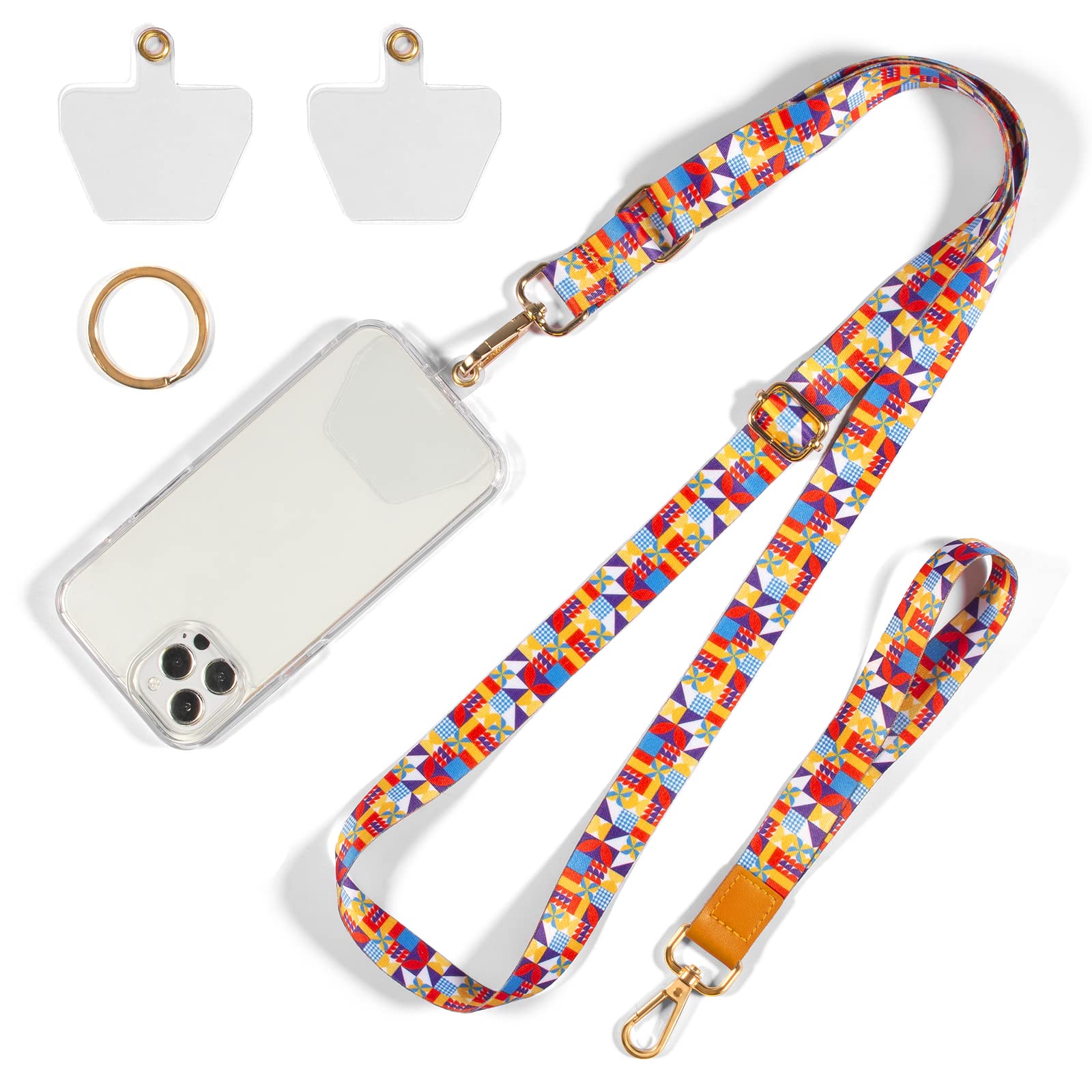 MAXCURYCrossbody Cell Phone Lanyard, Adjustable Neck Strap & Hand Wrist, 2 Pack Pads & 1 Pack Metal Key Ring Holder