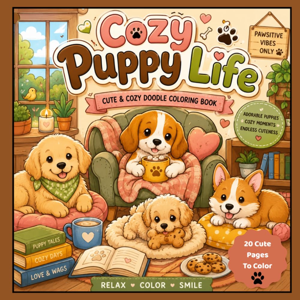 Cozy Puppy Life: A Cute Doodle Coloring Book with 20 Adorable Puppy Adventures for Relaxation and Creative Fun