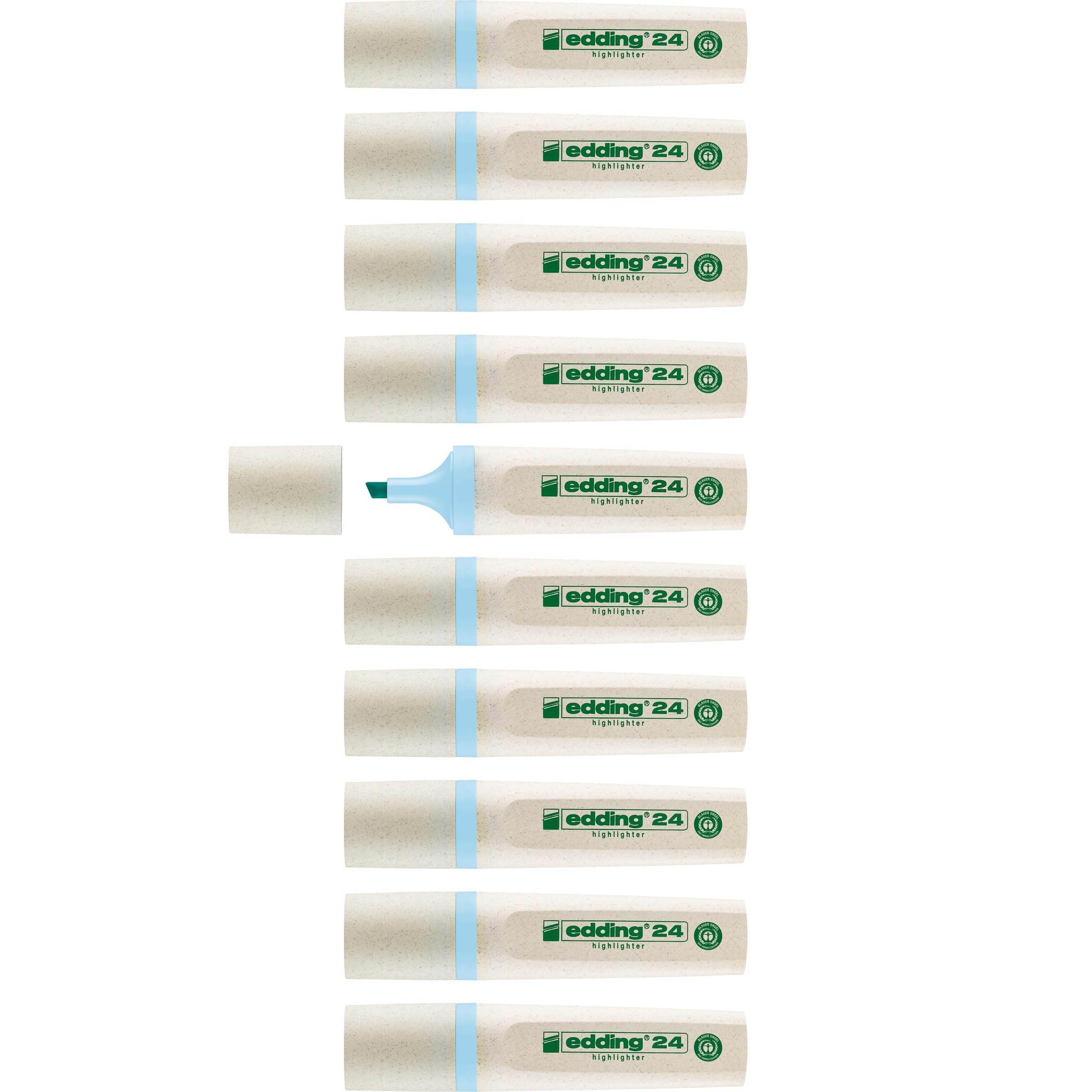 edding Highlighter Pens (10-Pack) Pastel Blue Chisel Tip Refillable VAT Invoice