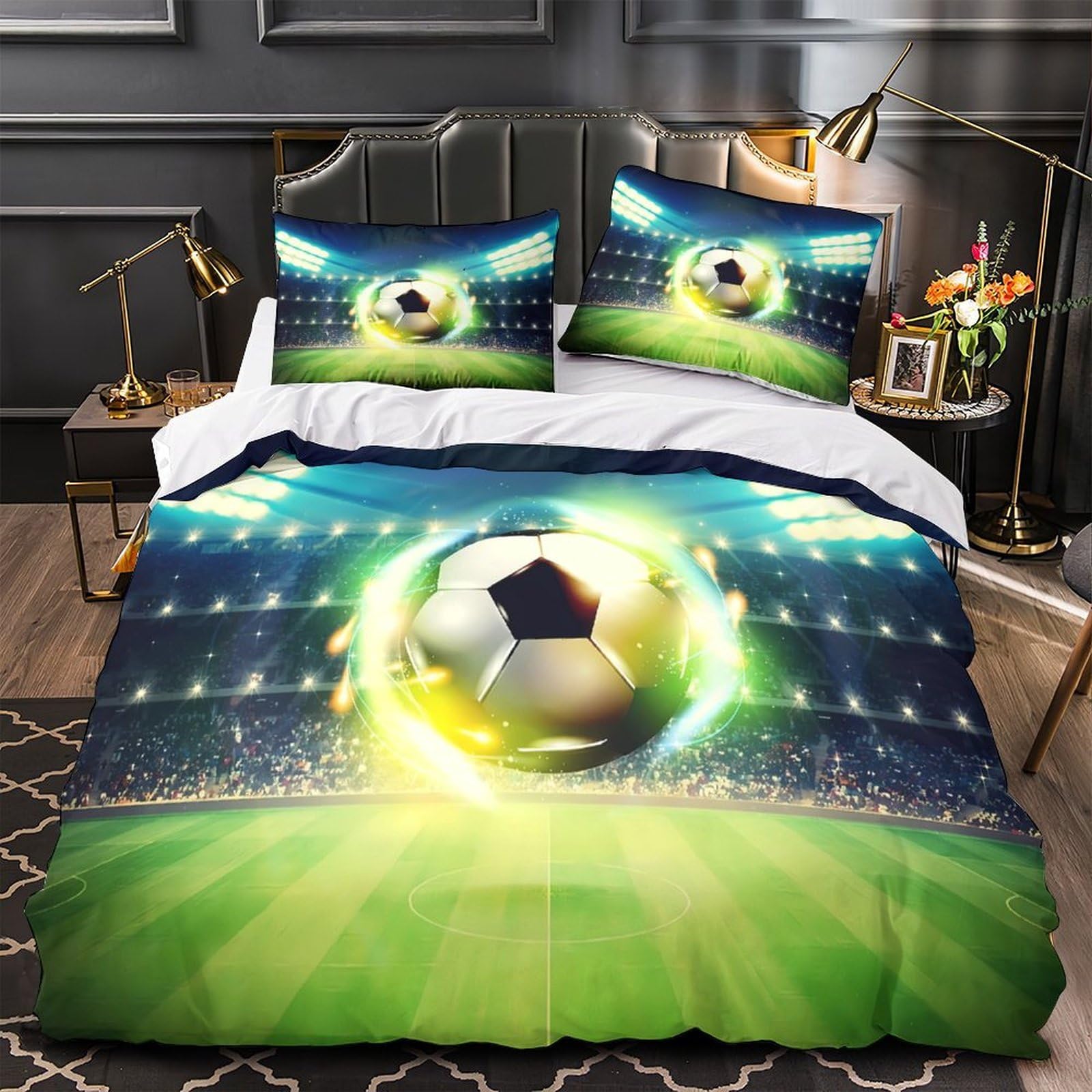 Housse de couette football anti-acarien parure de lit fermeture éclair king size 220x240