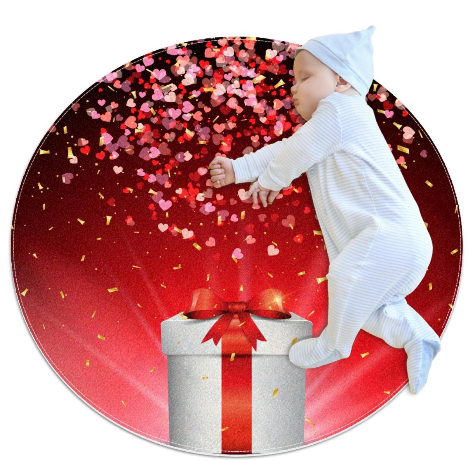 Tapis cadeau coeurs rouges JDEZ le présent idéal pour décorer une chambre de 100x100cm