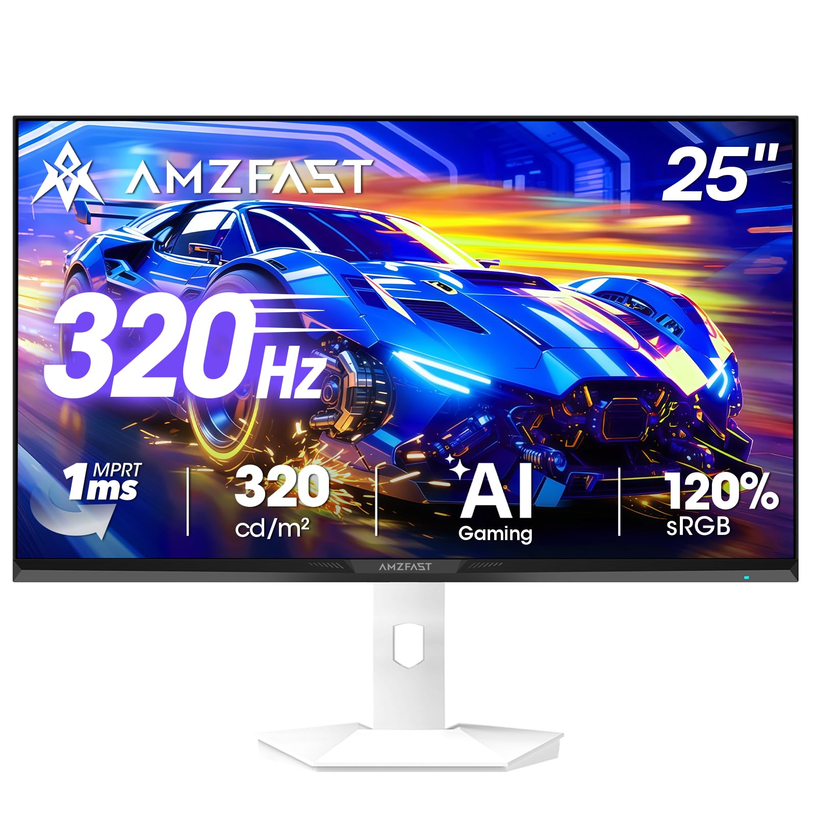 Amzfast Gaming Monitor 25 Zoll, 320Hz, 1920x1080 FHD, 1ms MPRT, Fast IPS, Adaptive Sync, HDR, 120% sRGB, 320cd/㎡, Schlankes Gehäuse, TÜV Blaulichtfilter, HDMI 2.0&DP 1.4, VESA100x100mm, AMZG25F6F