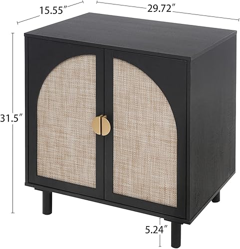 ZeHuoGe Aparador de buffet con ratán, armario de almacenamiento de bufé negro, estante de 2 niveles, 3 agujeros ajustables, para comedor, sala de