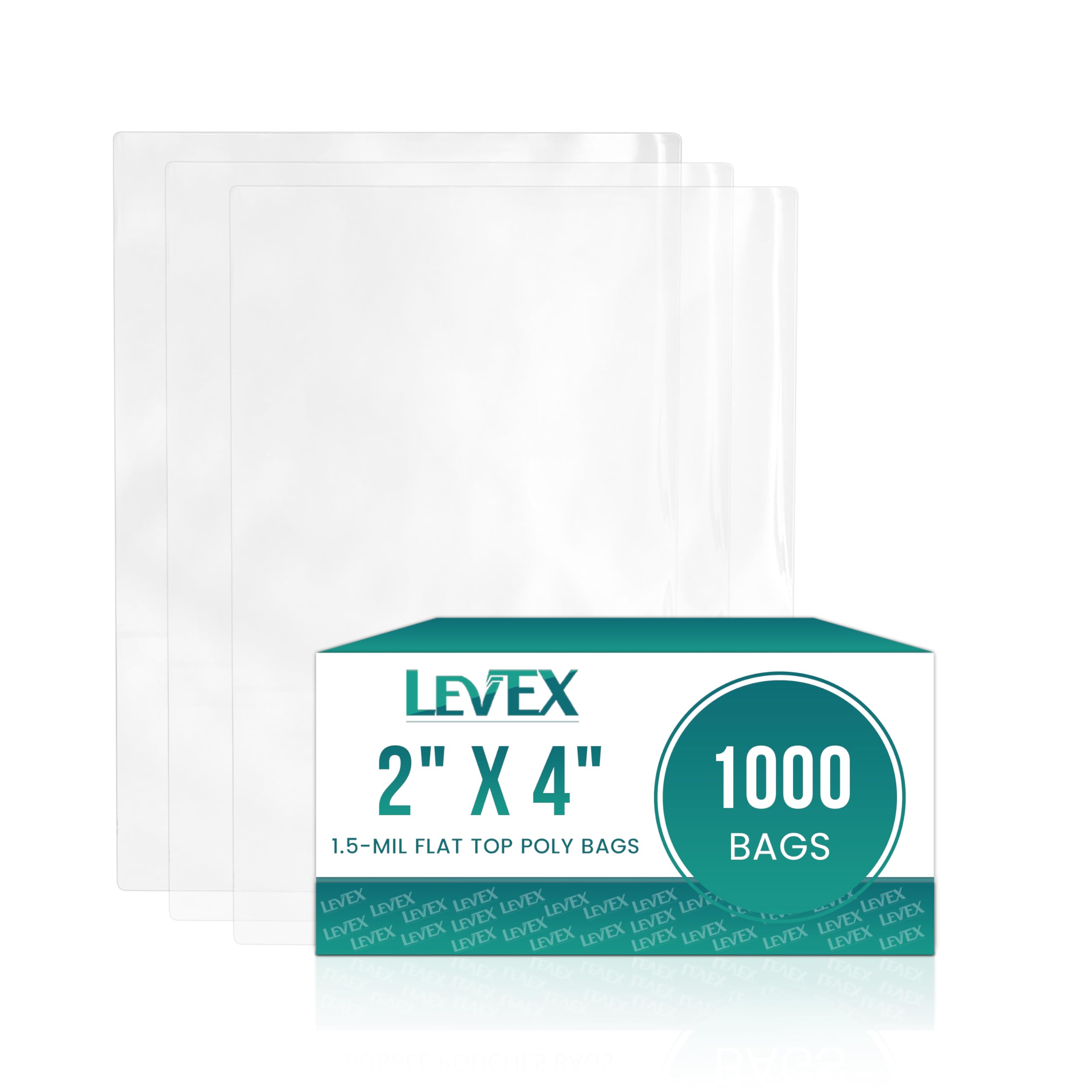 Levex - 2" x 4" (1000 Count) Open End Flat Top - 1.5-Mil Clear Poly Bags for Packaging, Shipping, Storage & Food (Bags Do Not Have a Seal or Prints) 2" x 4" (1000 Pack)