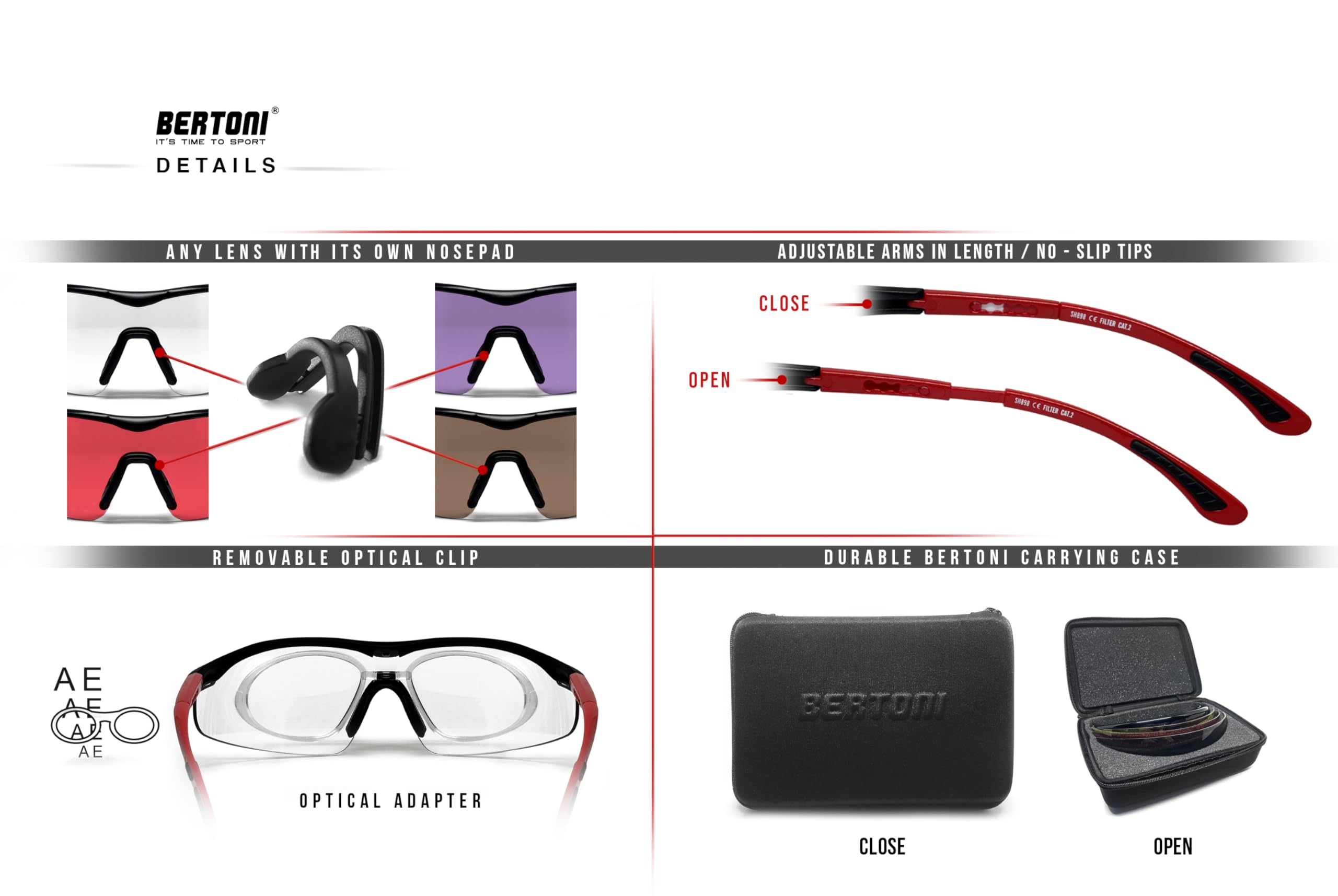 Bertoni Lunettes de Tir Sportif Tactique avec 4 Verres Interchangeables de Protection Balistique avec Clip pour Verres Correcteurs – SH898 SOS