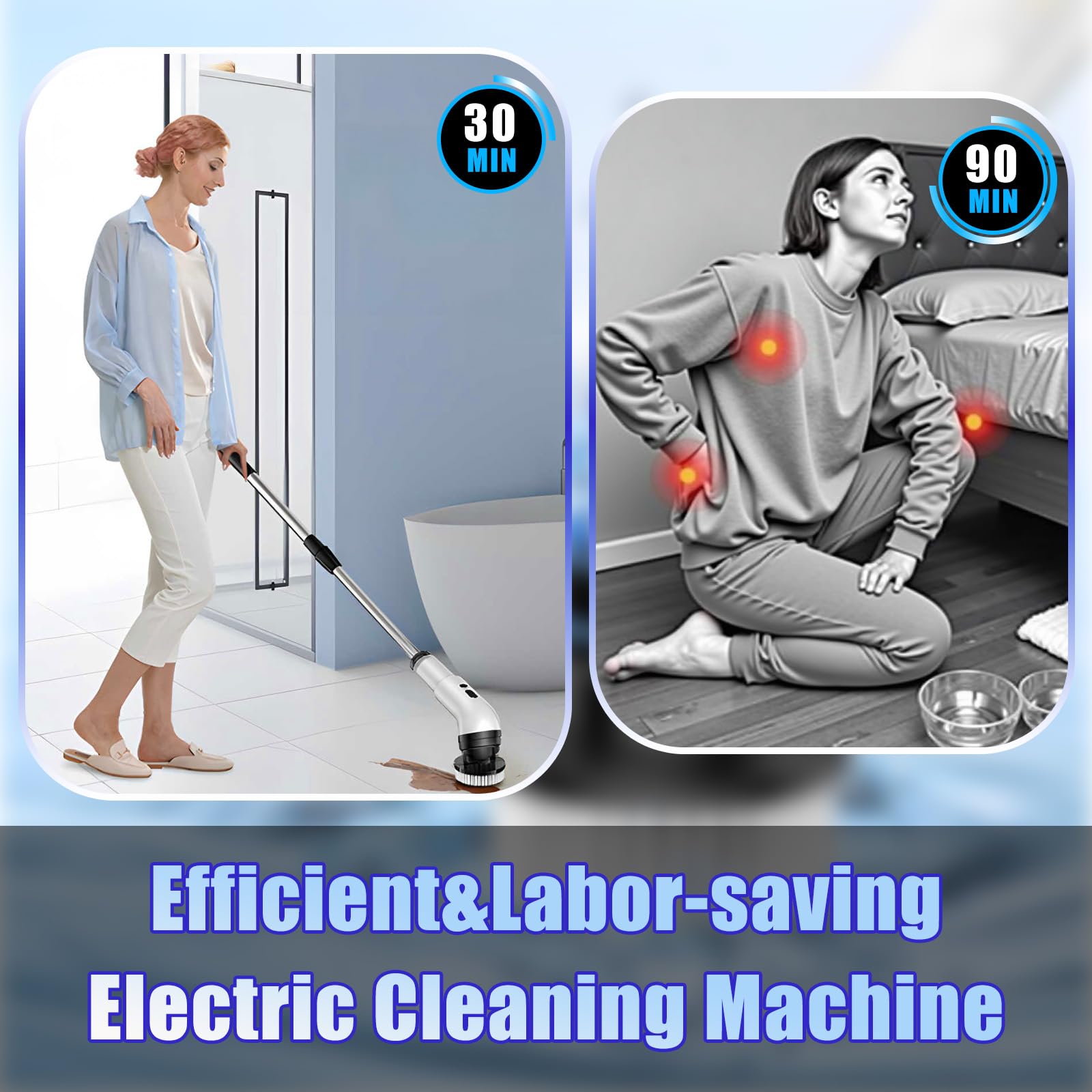 Journeyside Brosse Nettoyage Electrique 9Têtes sans Fil pour Nettoyer Bains | Electrique Nettoyage Rotative Tête de Brosse Remplaçable,Brosse Rotative Salle de Bain pour Pneus et Cuisine Bains