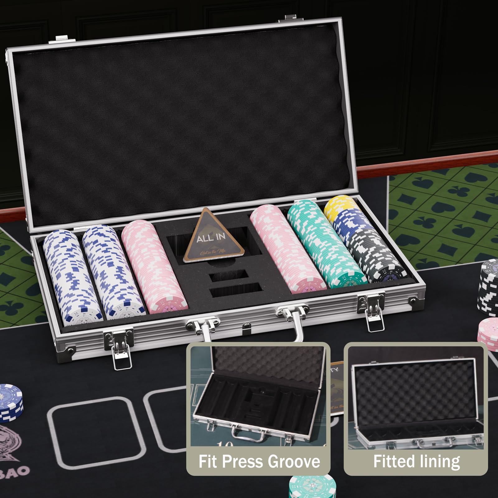 Lot de 300 jetons de Poker 11,5 g avec dénominations, Jeu de jetons de Poker Professionnel et Texas Holdem avec étui, jetons de Poker numérotés en Argile pour Nuit de Jeu à Domicile