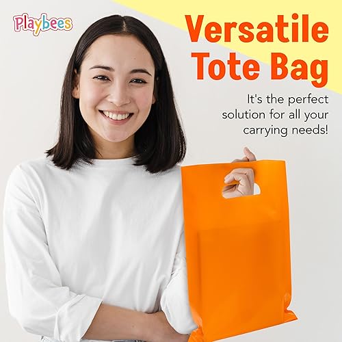 Miniatura 3 de Playbees Bolsas de plástico pequeñas de colores brillantes con asas troqueladas en varios colores, paquete de 50 bolsas de comestibles de 8.75 x 12