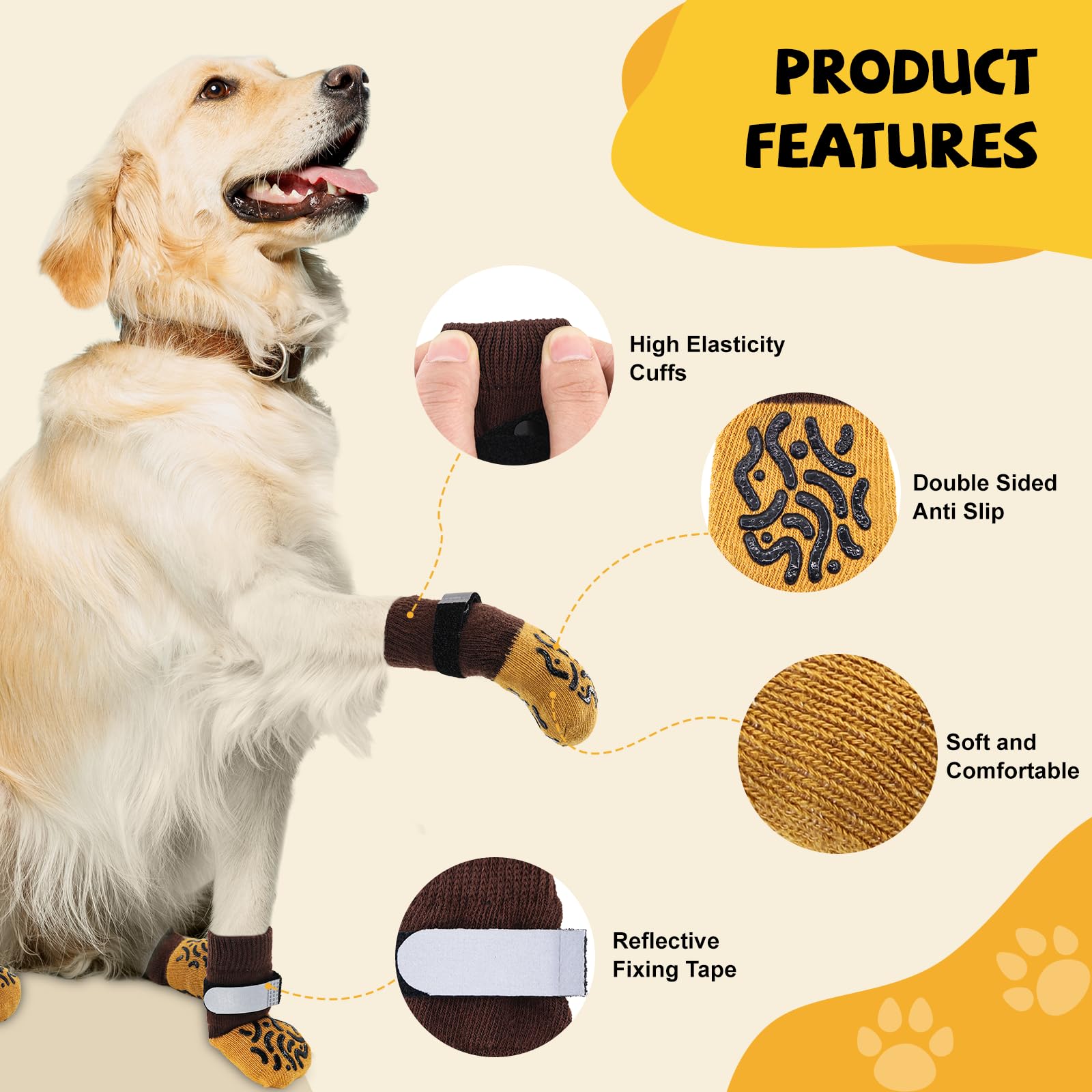 Newthinking 2 Pair Dog Socks Paws Stop Licking, Anti Slip Dogs Socks with Grips and Adjustable Strap - Image 3