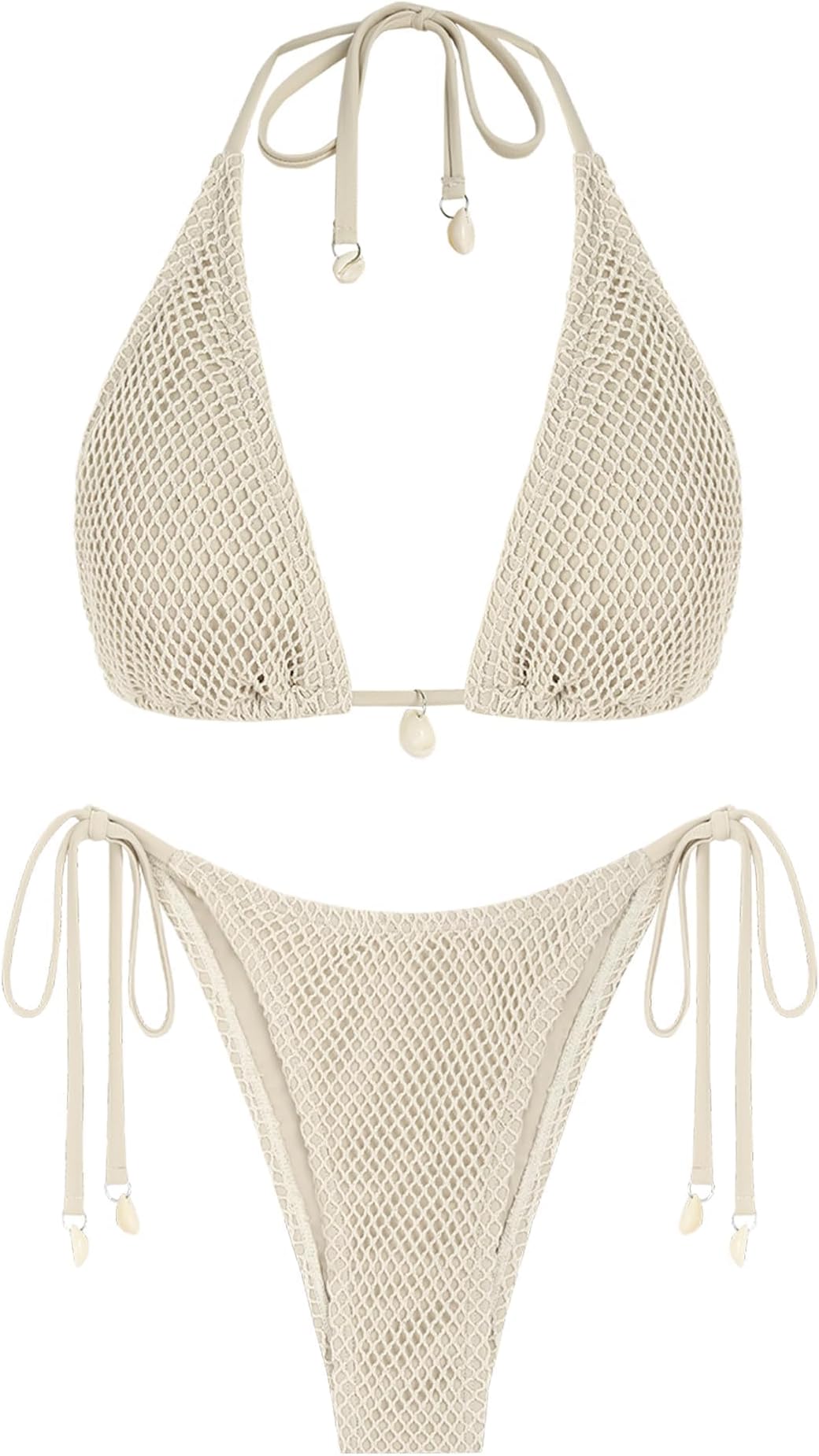 Women's Triangle Bikini Multiway Fishnet Tie Side Bandeau Halter String Bikini Set Two Piece Swimsuit Bathing Suits