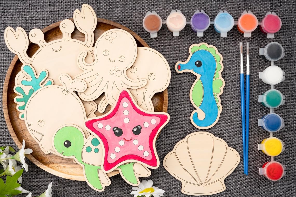 American Elm Set of 10 DIY Wooden Unfinished Sea Animals Coloring Set for Kids - Creative DIY Paint Kit with Brushes & Colors - Educational Wooden Toys for Kids Craft Activities (B0DF7XPVX8) Amazon Price History, Amazon Price Tracker