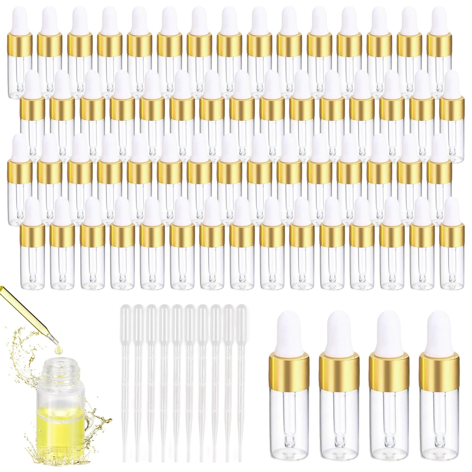 60 Pièces Pipette Transparent 3ml Mini Flacon Petit Flacon Compte Goutte pour Les Huiles Essentielles Aromathérapie pour Parfum Essence, Tonique et Lotion Shampoing et Gel Douche