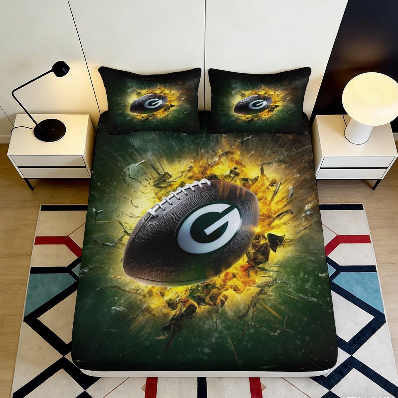 3D Printed American Football Fitted Sheet Microfiber Soft Breathable Explosion Art Mattress Cover for Bedroom Dorm Decor 90x200x25cm