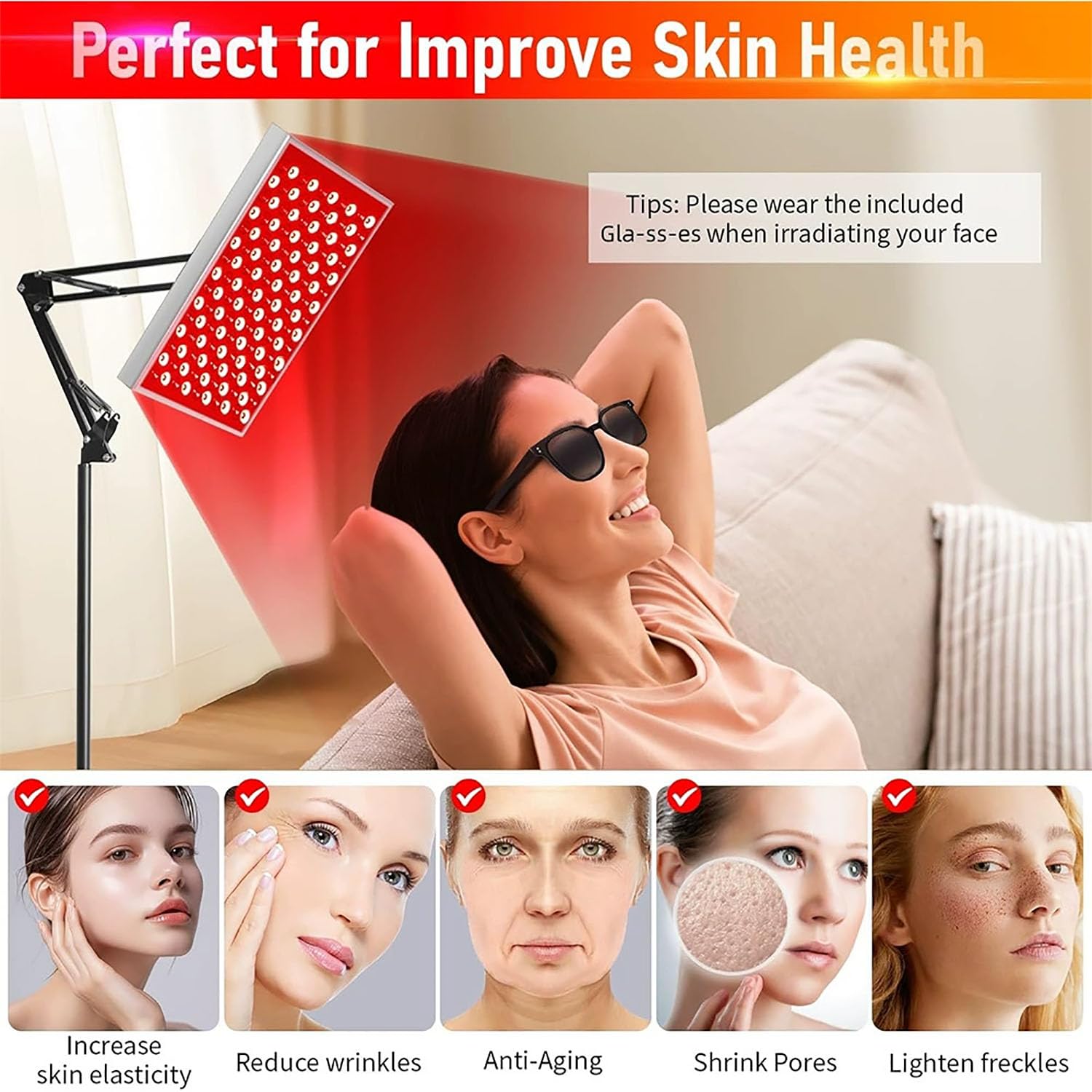 Terapia a Luce Rossa per Il Corpo, Dispositivo per Terapia a Luce Rossa, Strumento per La Bellezza della Pelle 660nm + 850nm con Supporto, Migliora La qualità del Sonno E Aumenta I Livelli di Energia