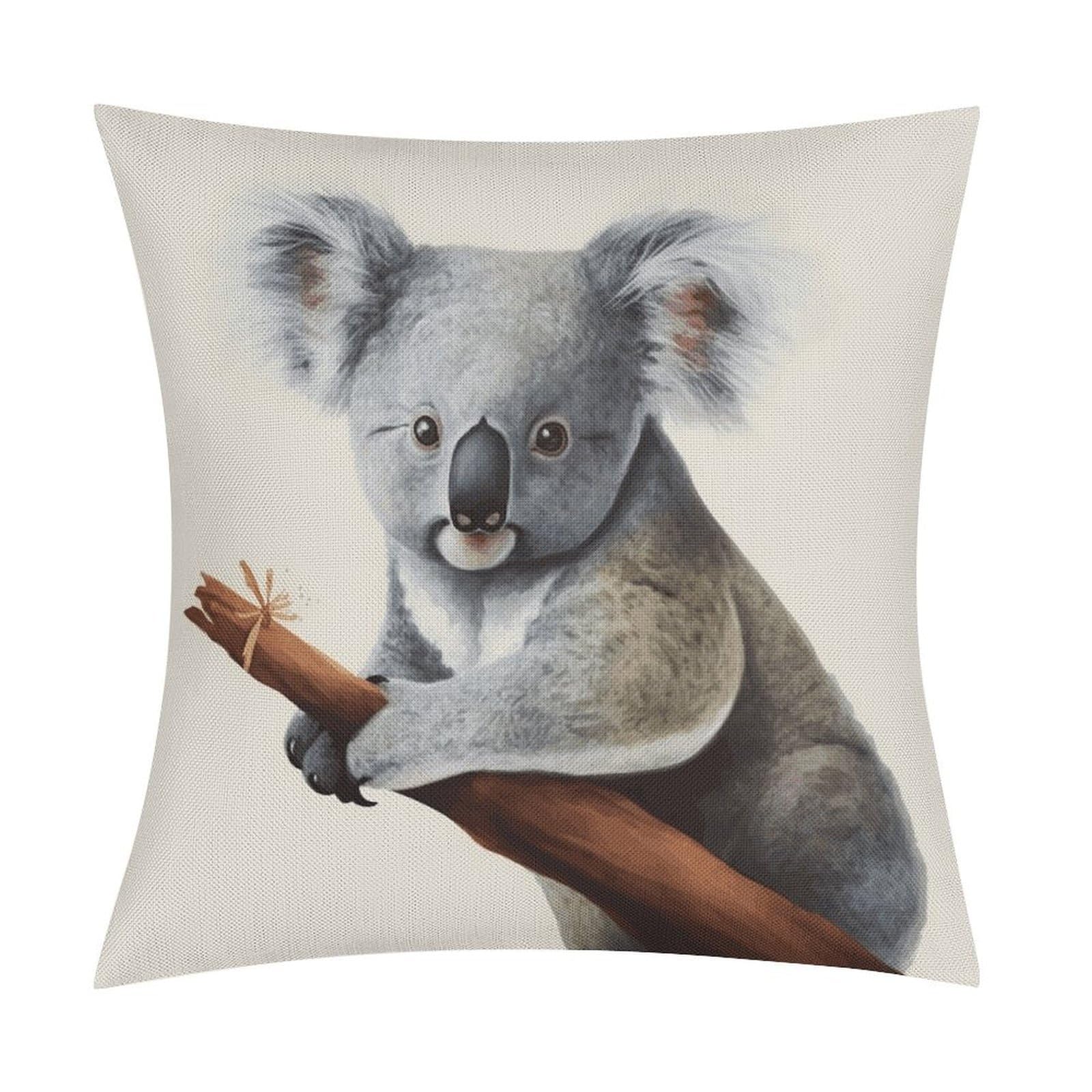 LZQPOEAS Koala and Butterfly Throw Pillow Covers, Waterproof Faux Linen Pillow Cases with Invisible Zipper, Decorative Square Cushion Covers for Sofa Couch Living Room Bedroom 18x18 Inch