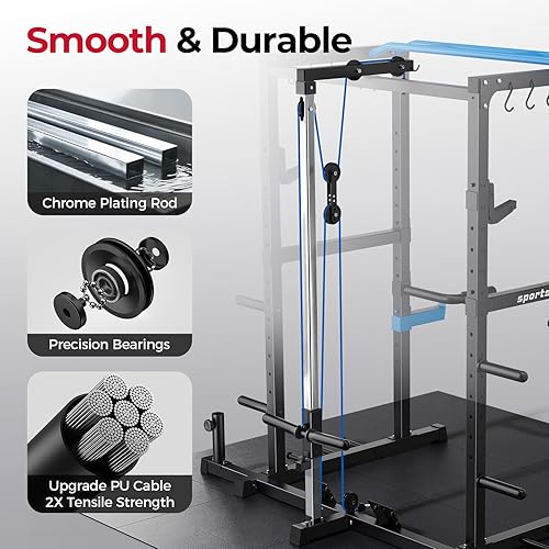 Vista 7 de Sportsroyals Jaula de Potencia, Rack de Potencia Multifuncional de 1600 libras con Sistema de Cruce de Cable Ajustable y Más Accesorios de Azul