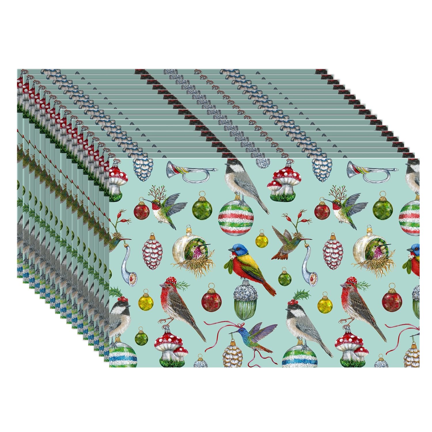 Sets de table de Noël en papier bloc de 24 feuilles carrées jetables ornées de boules et oiseaux
