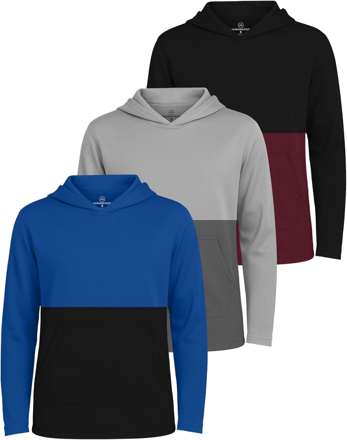 Real Essentials 3 Pack: Boys Hoodies – Youth Mesh Long Sleeve Sweatshirts with Pocket for Kids & Teens