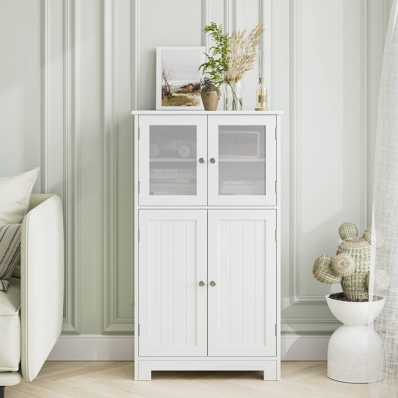 HOCSOK Meuble de Salle de Bain, Meuble de Rangement avec 4 Portes