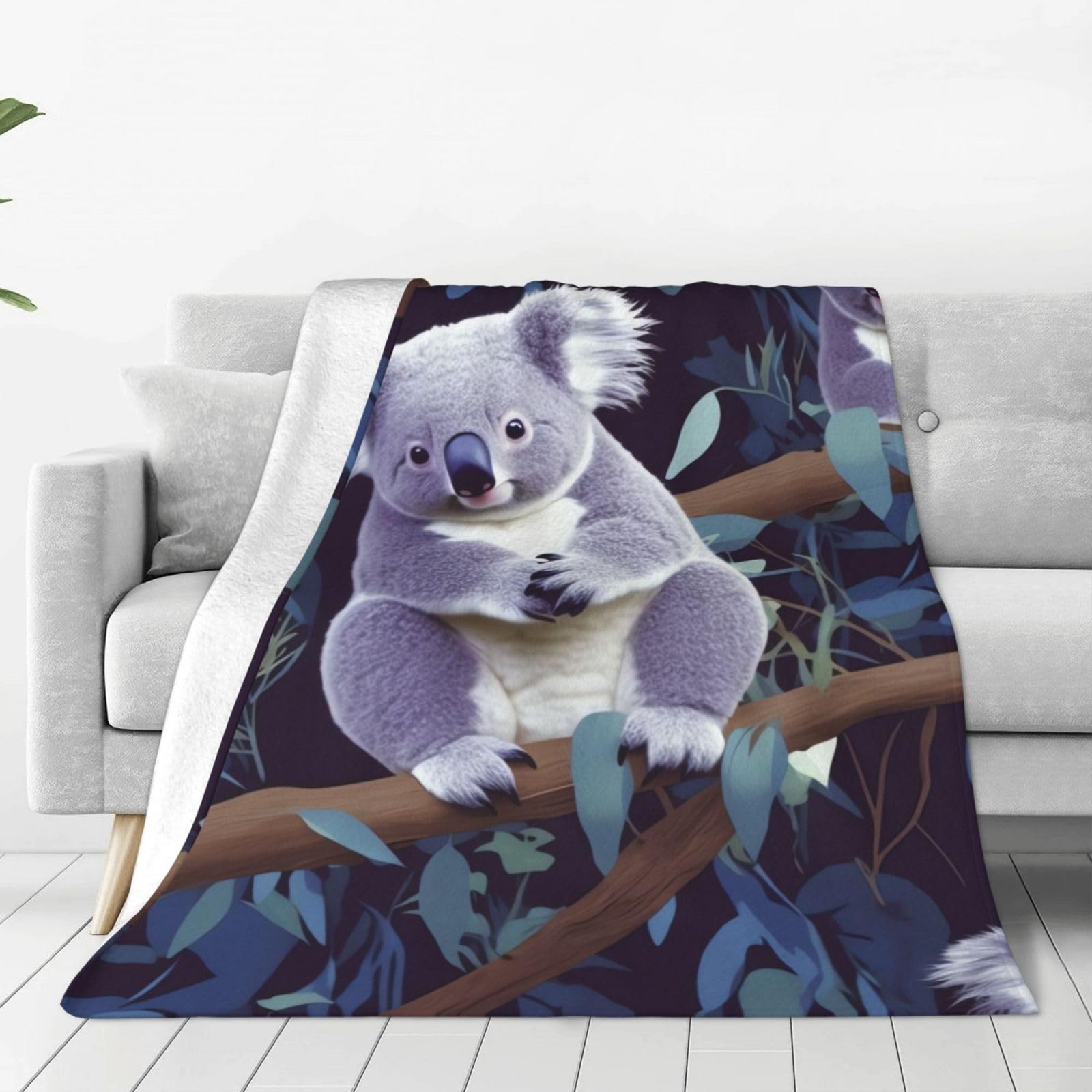 Lovely Koala Throw Blanket 60"x50" Flannel Fluffy Warm Blanket for Couch, Reversible Plush Blankets for Bed, Comfy Fuzzy Blanket for Sofa, Plush Lightweight-Blankets for All Season