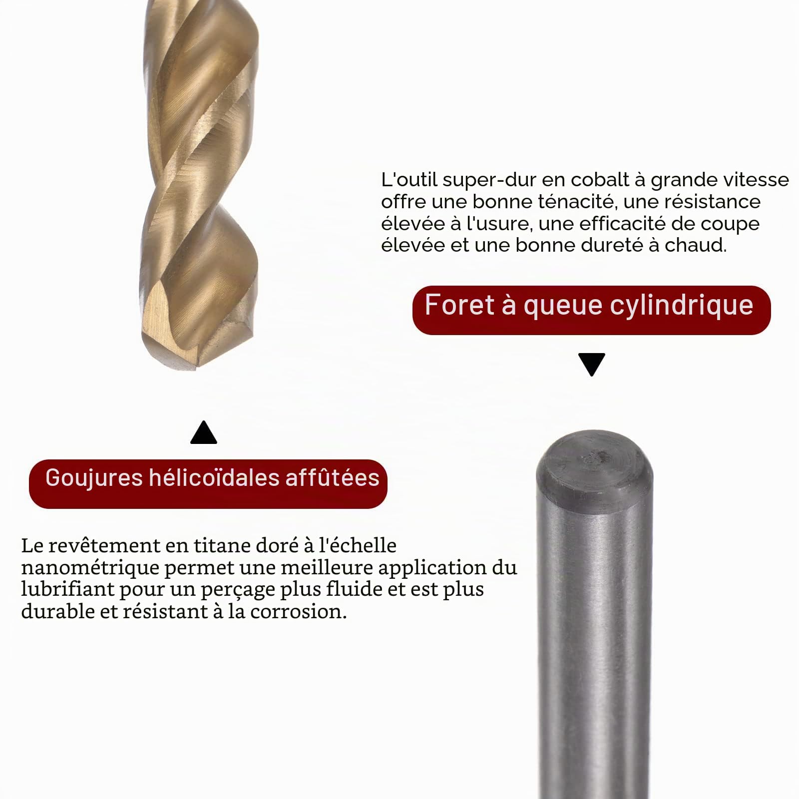 sourcing map Foret Hélicoïdal Bit 8,8 mm Titane Revêtu (HSS-E) M42 Haute Vitesse Acier 8% Cobalt Droit Tige pour Inox Acier Aluminium Alliage Métal
