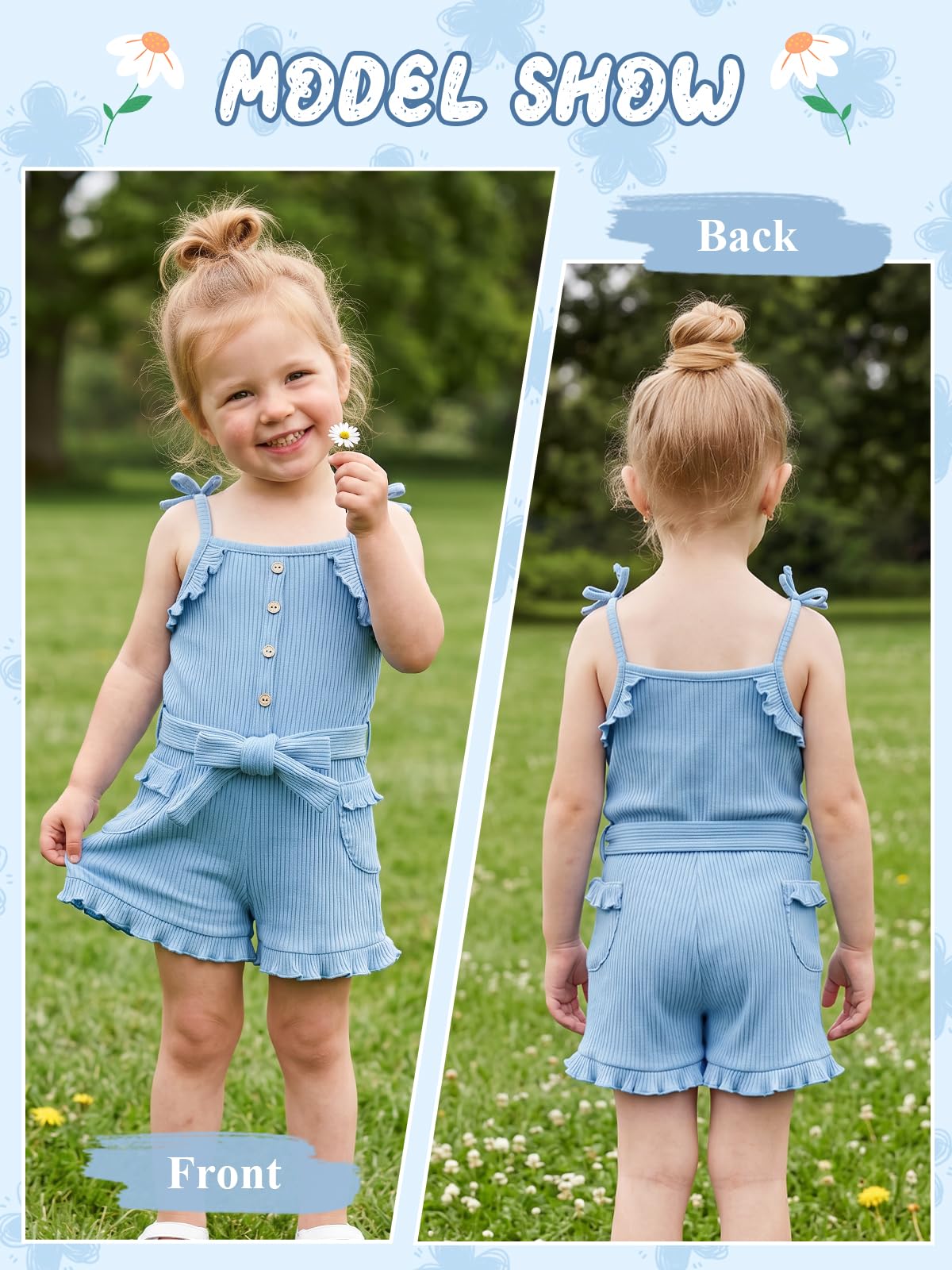 Miipat Vestiti Set Outfit Estivo per Bebè Bambina, Tutina Senza Maniche Bambine Tutine per Bambini Informale Romper Maglia con Volant