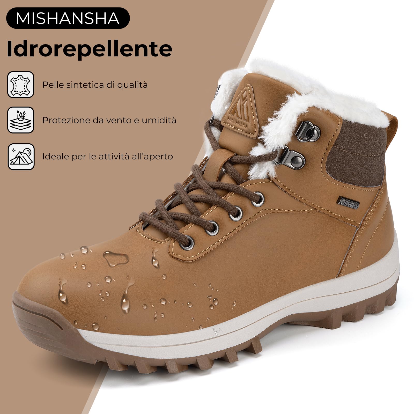 Mishansha Scarpe Uomo Donna Invernali Impermeabili Antiscivolo Stivaletti Invernali con Pelo, Gr.36-48